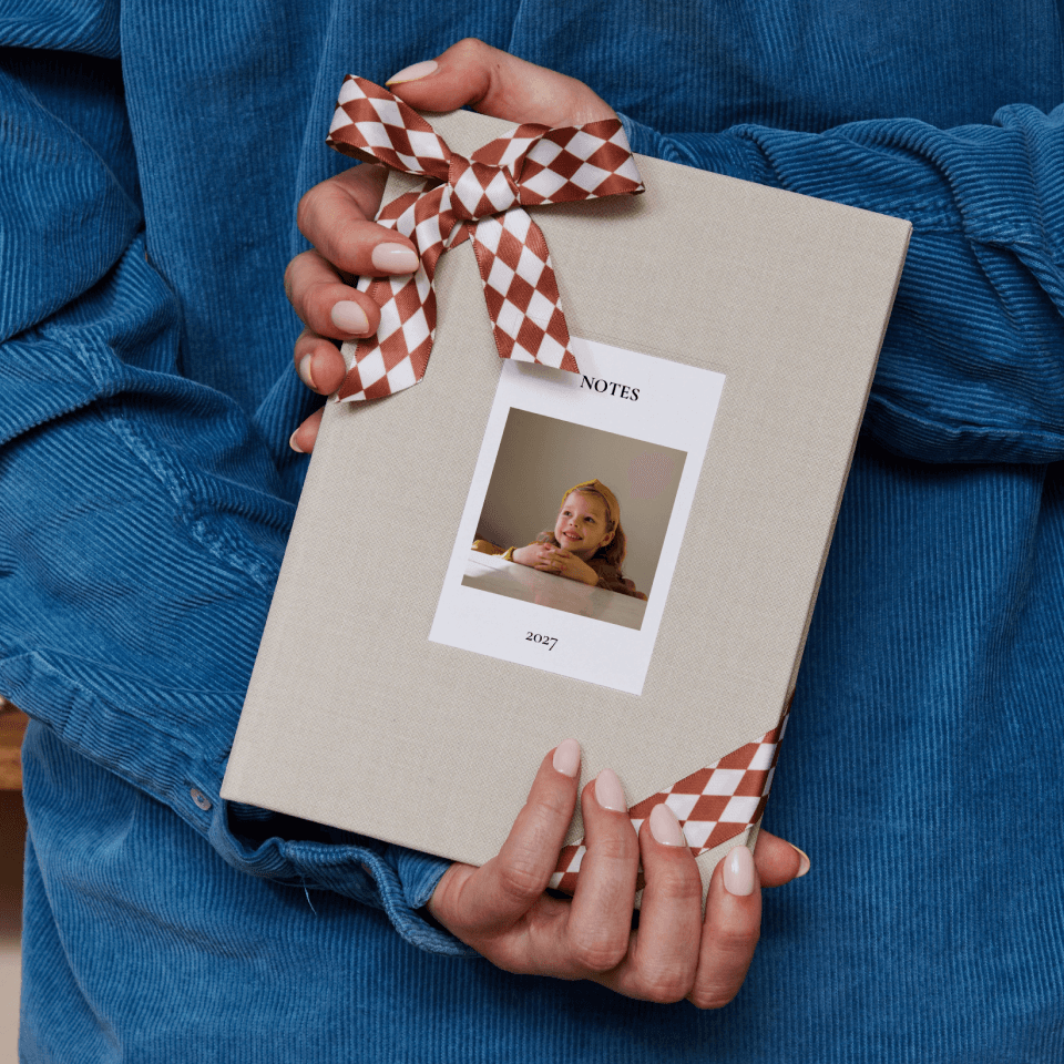 Notizbuch mit Stoffeinband und Foto