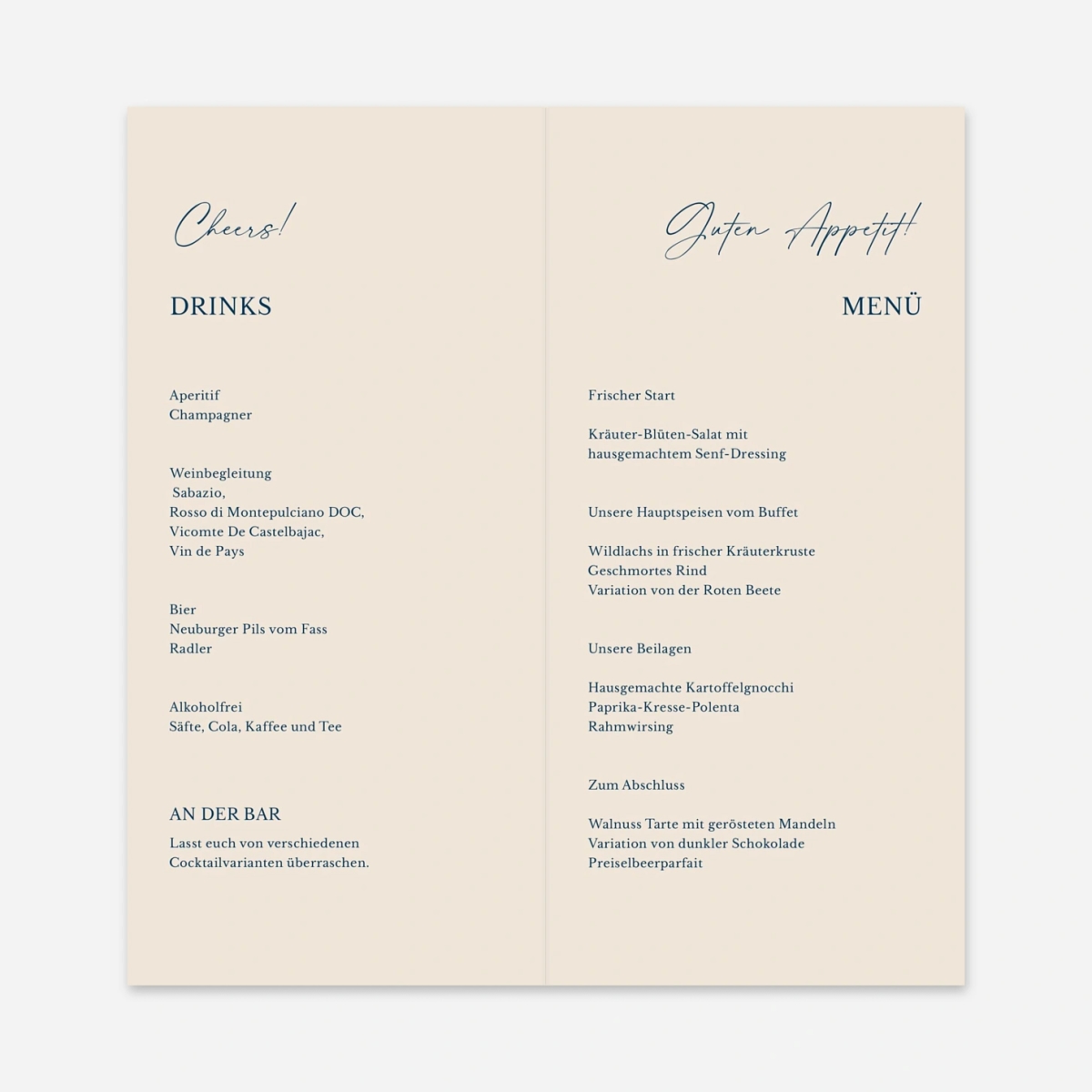 Menükarte Hochzeit Aquarellpoesie