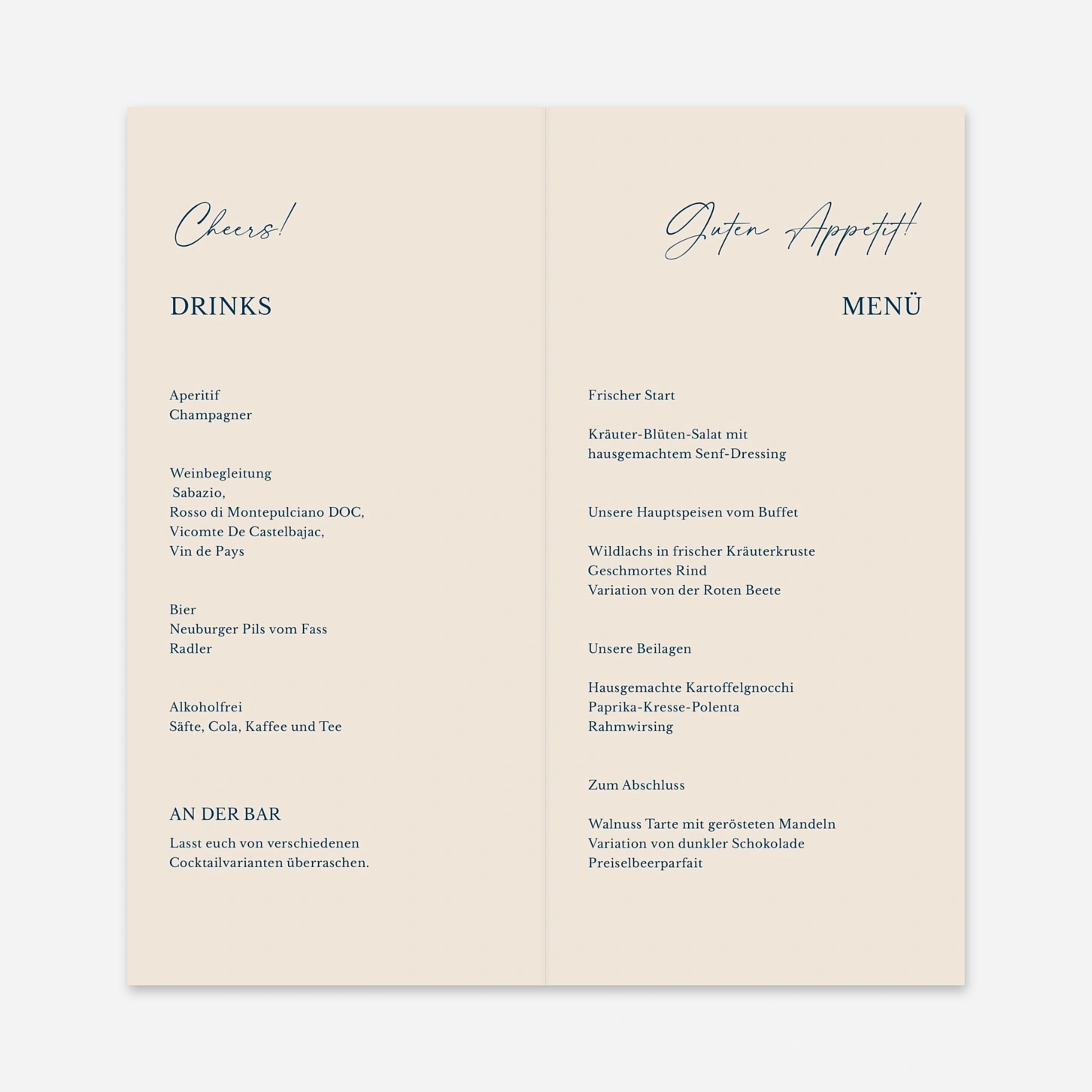 Menükarte Hochzeit Aquarellpoesie