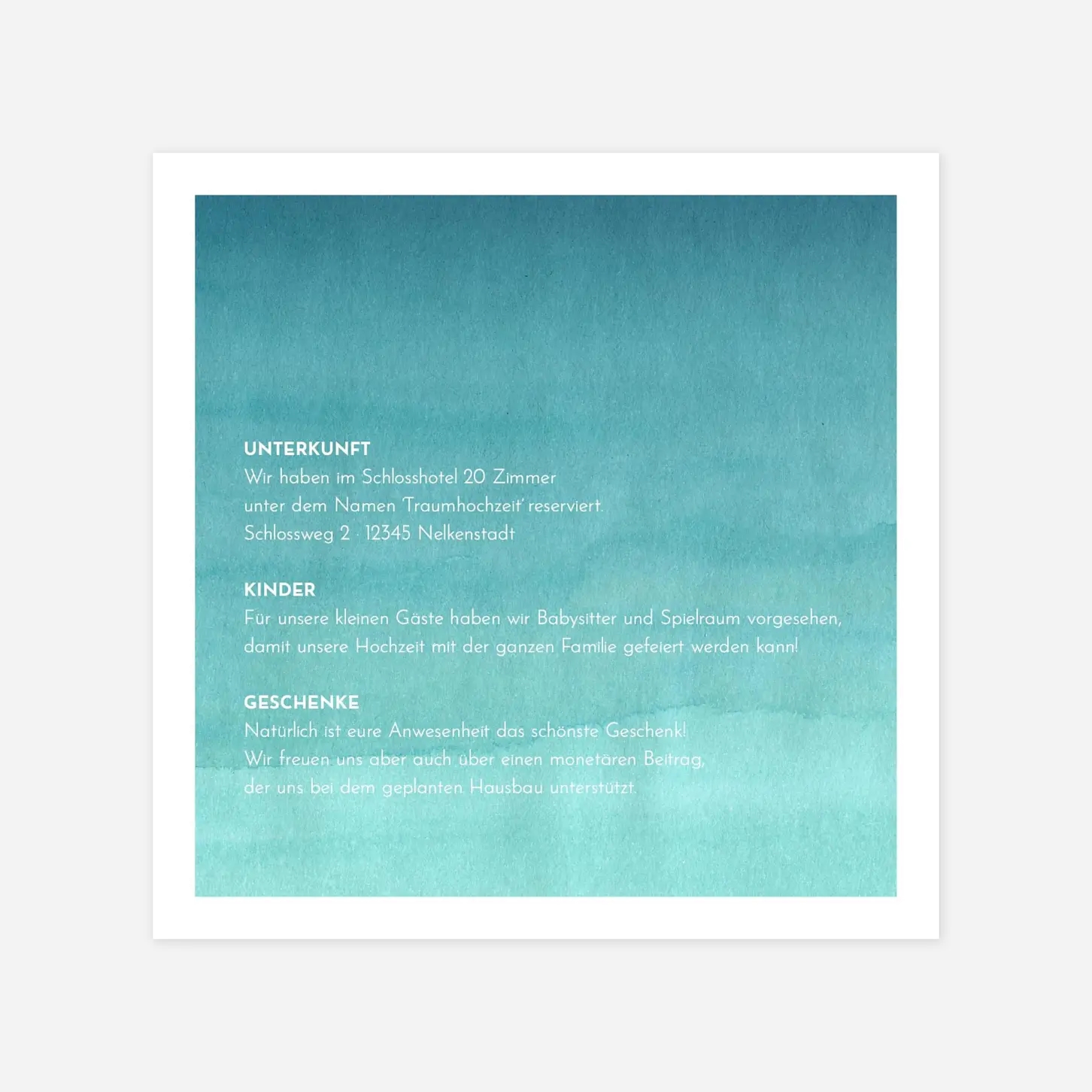 Hochzeit Mini-Einladungskarte Aquarell