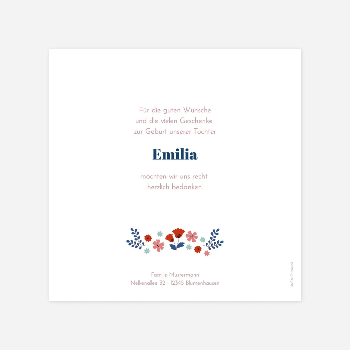 Dankeskarte Geburt Blumenbett