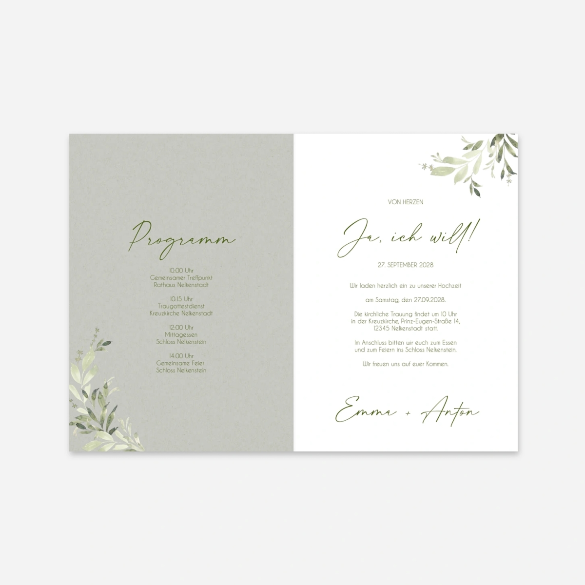 Hochzeitseinladung Blätterpoesie