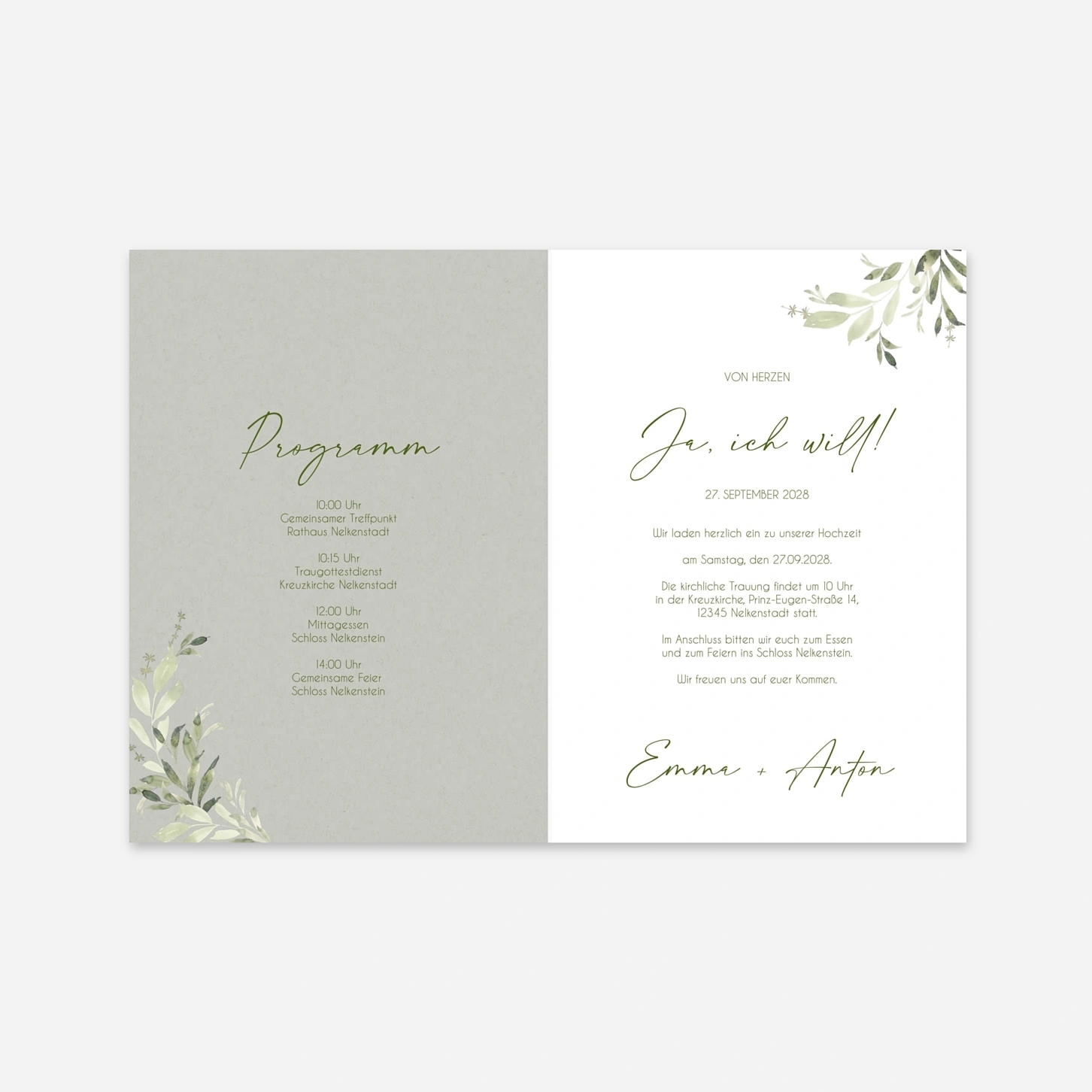 Hochzeitseinladung Blätterpoesie