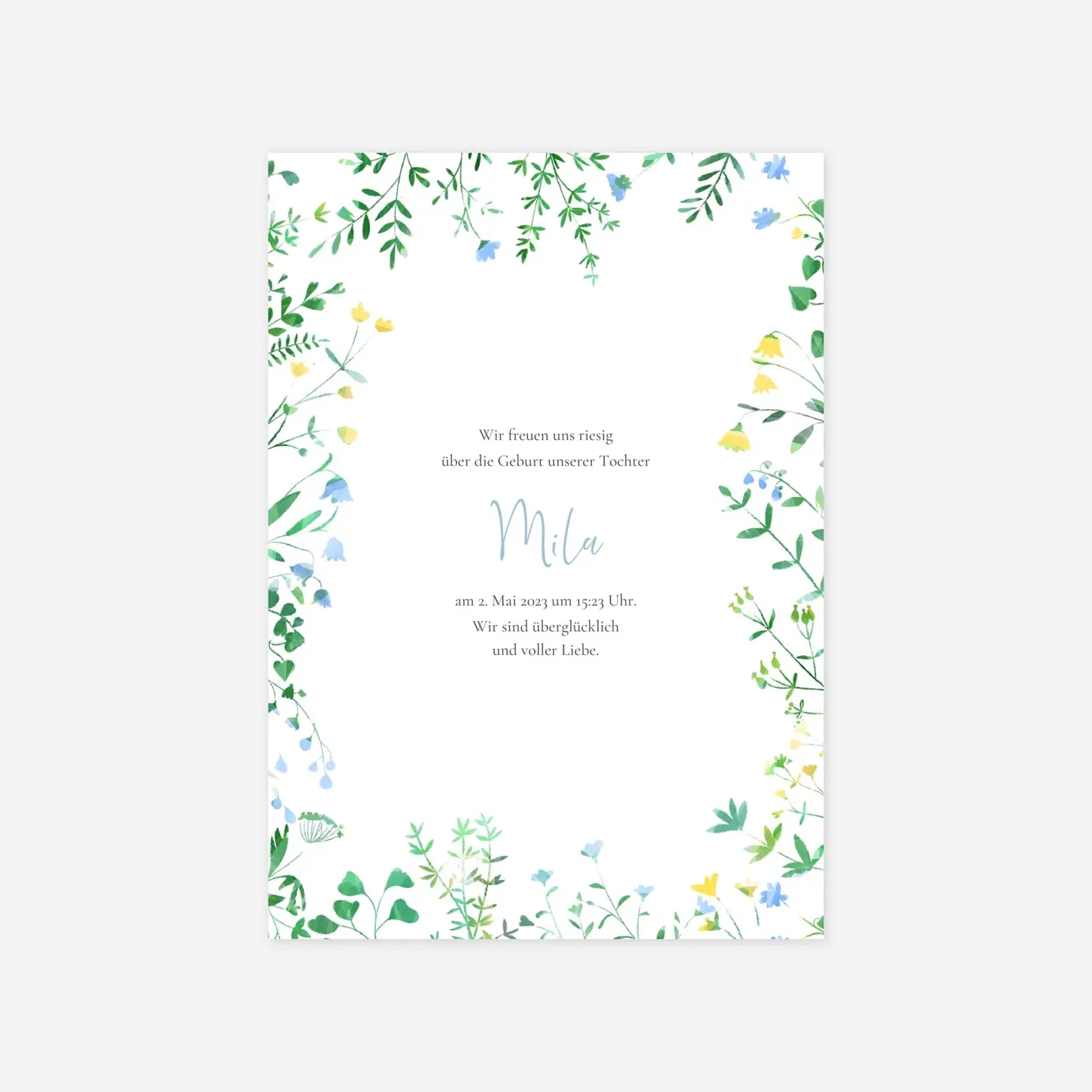 Geburtskarte Blumenrahmen