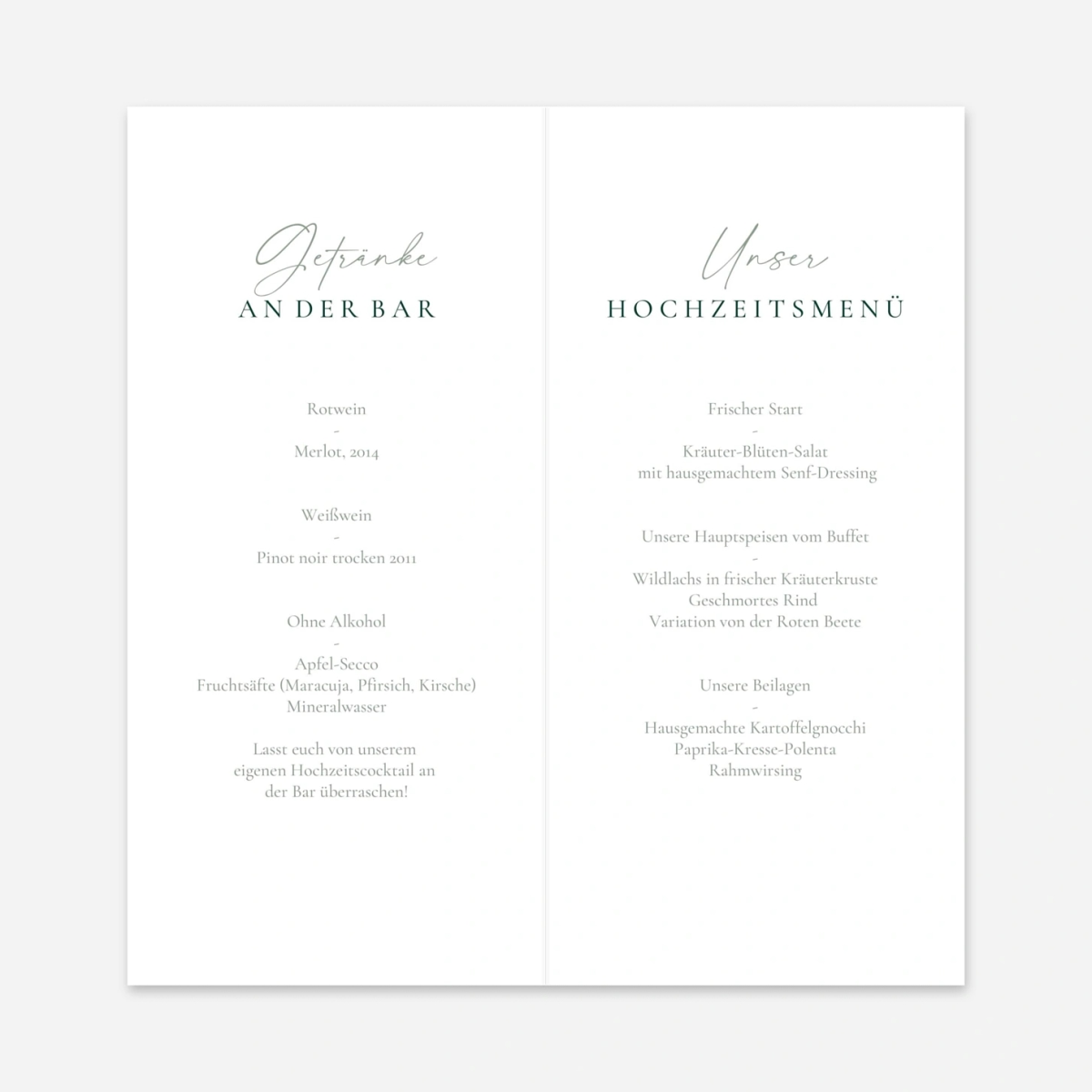 Menükarte Hochzeit Sanfte Blätter