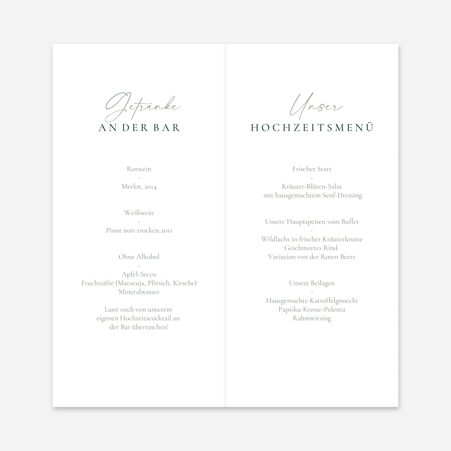 Menükarte Hochzeit Sanfte Blätter