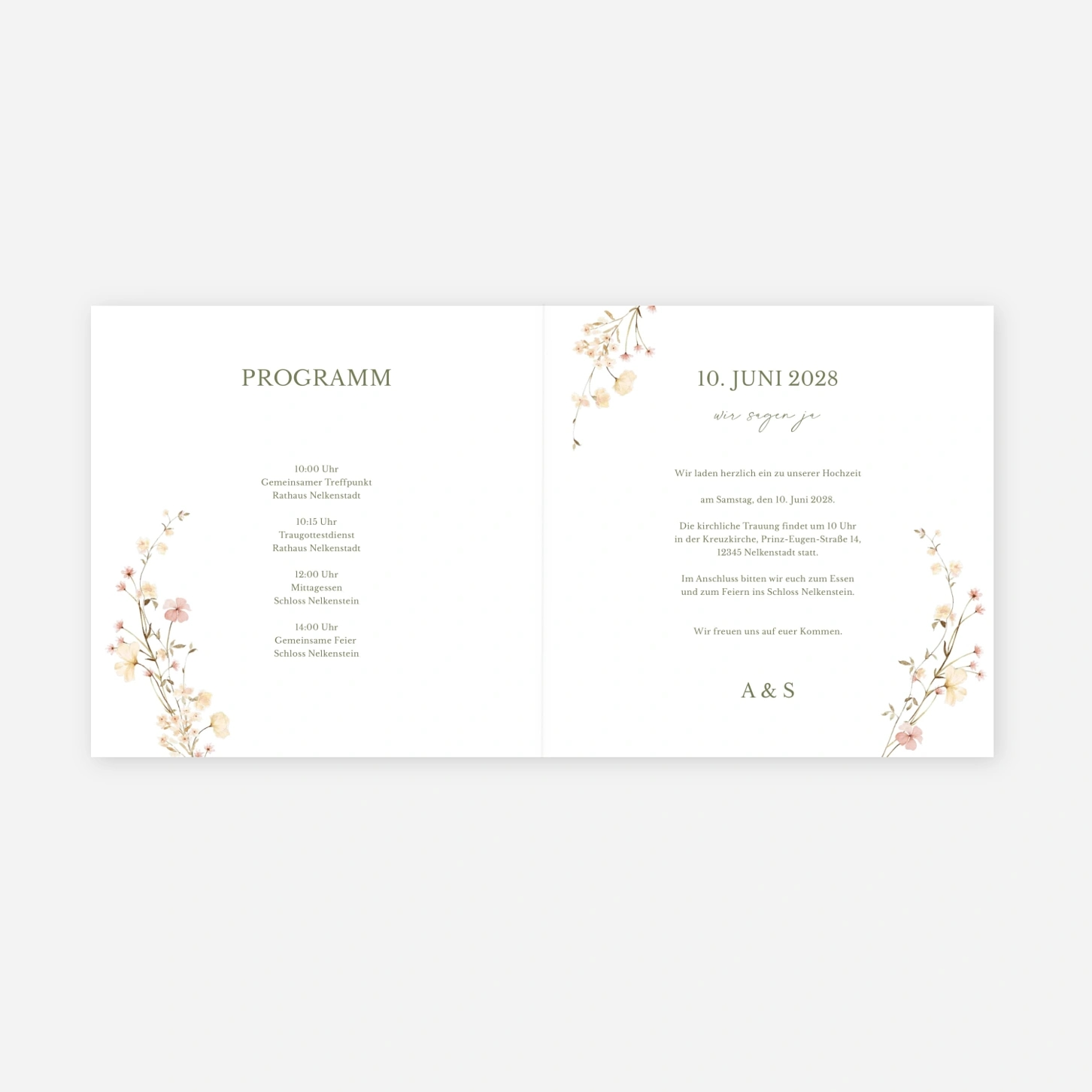 Hochzeitseinladung Blütenmonogramm