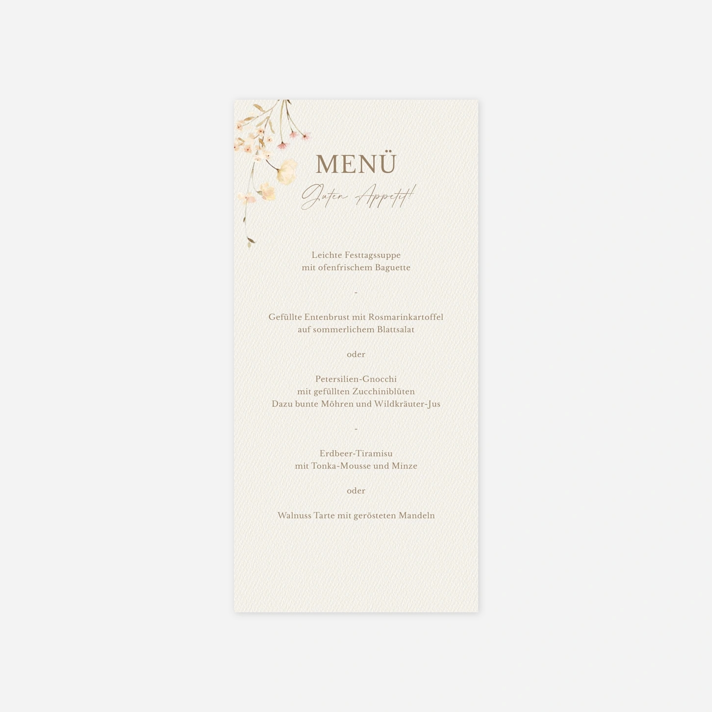 Menükarte Hochzeit Blütenmonogramm