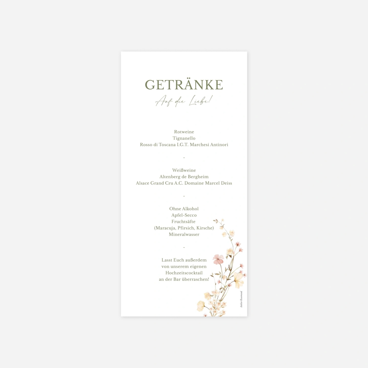 Menükarte Hochzeit Blütenmonogramm