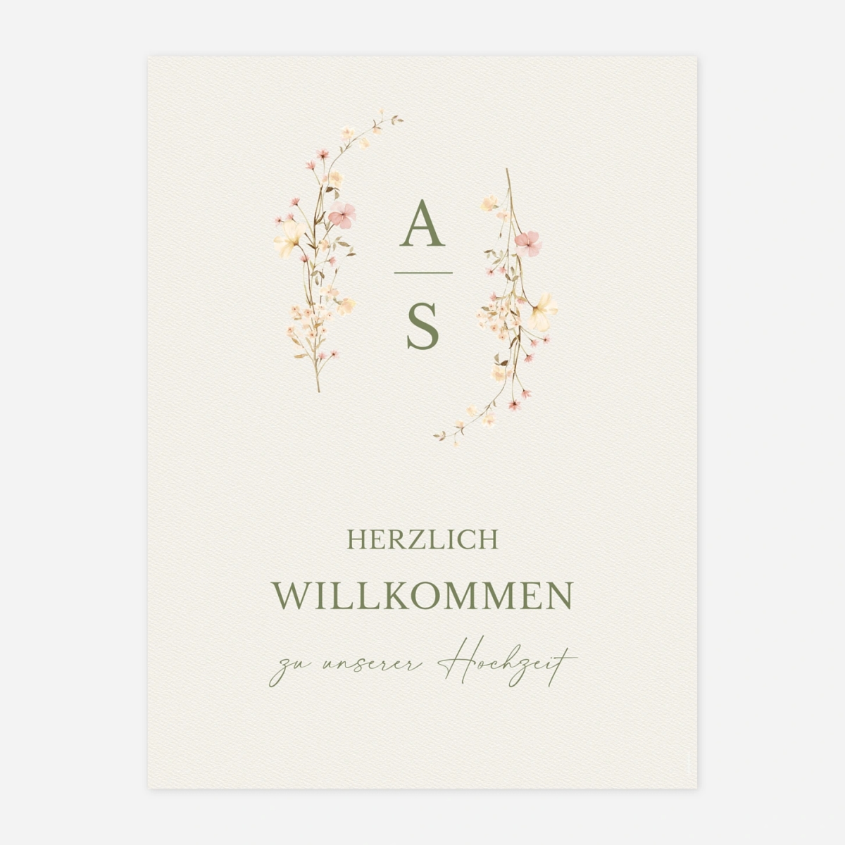 Willkommensschild Blütenmonogramm