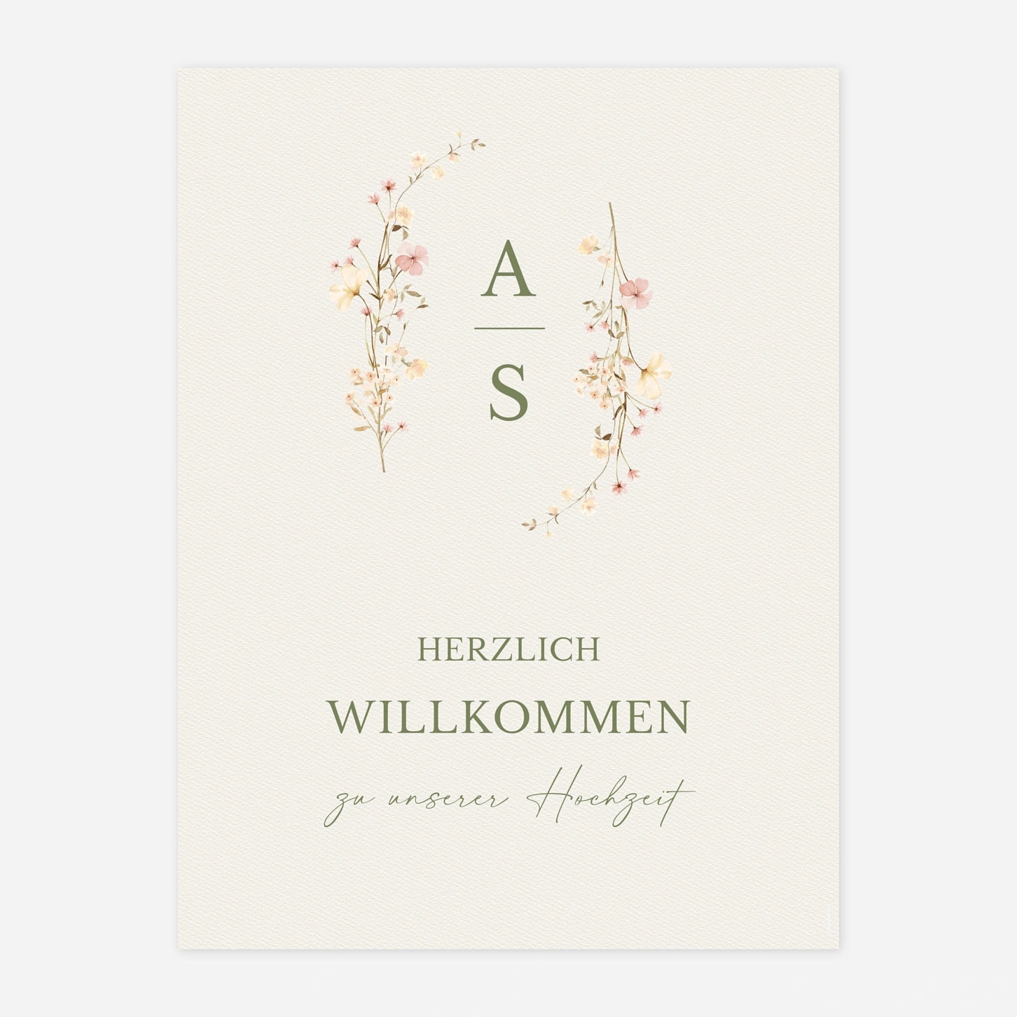 Willkommensschild Blütenmonogramm