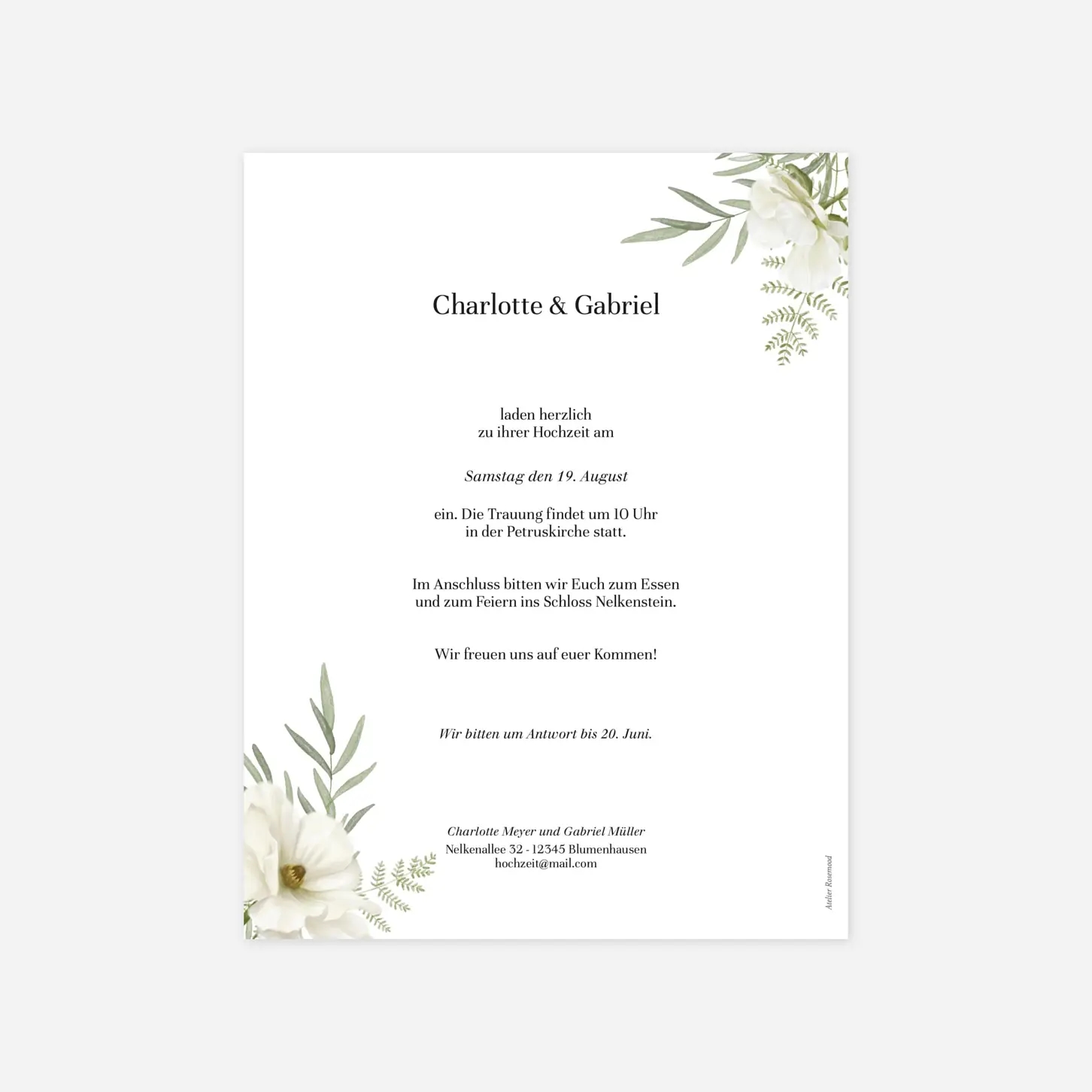 Hochzeitseinladung Blumig