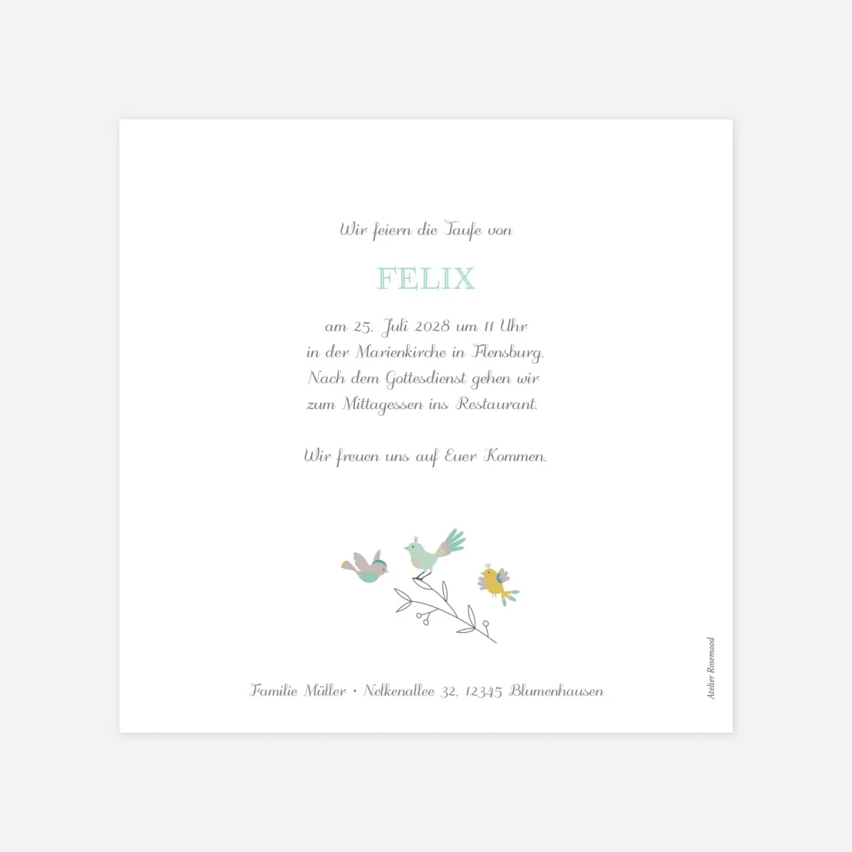 Taufeinladung Bunte Vögel