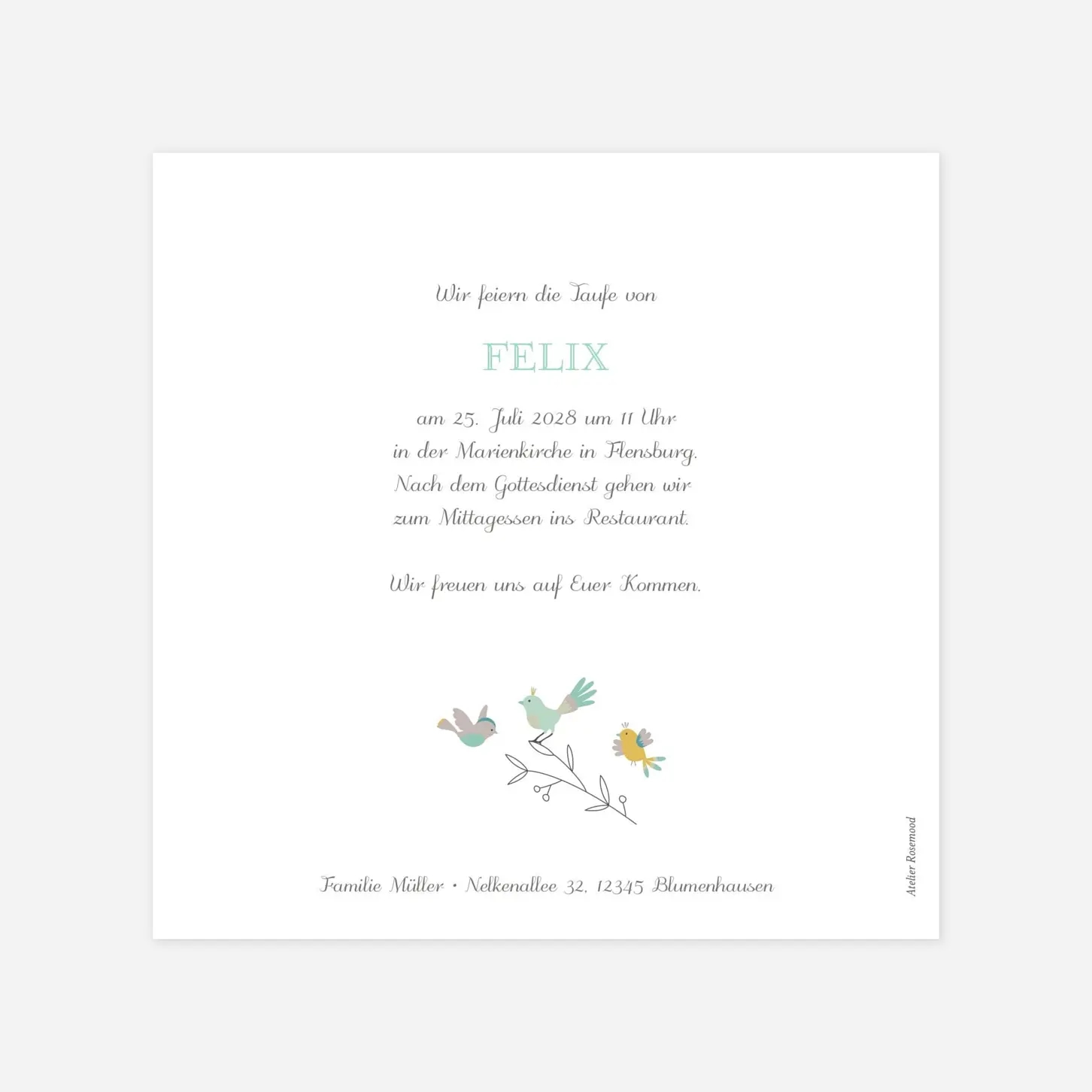 Taufeinladung Bunte Vögel