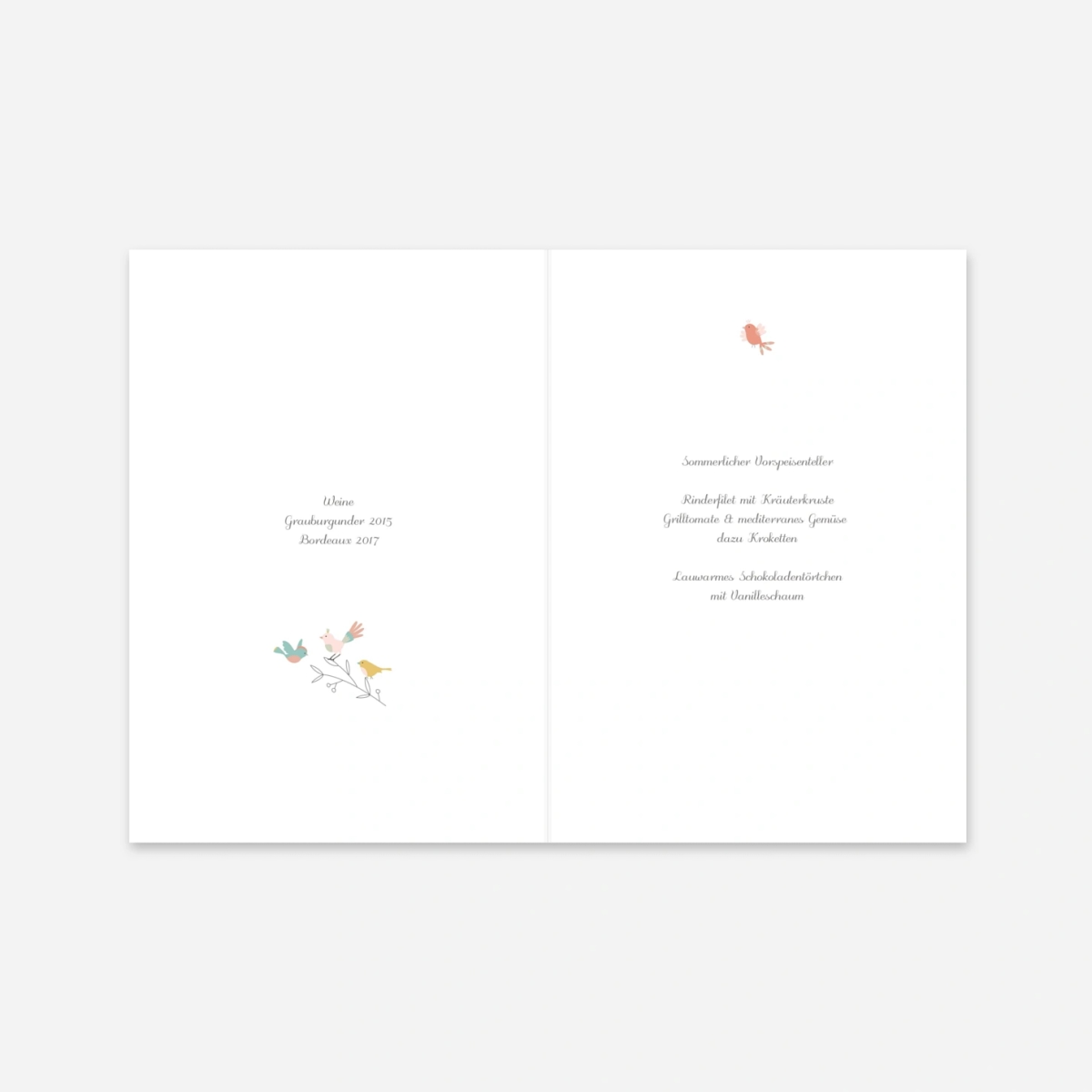 Menükarte Taufe Bunte Vögel