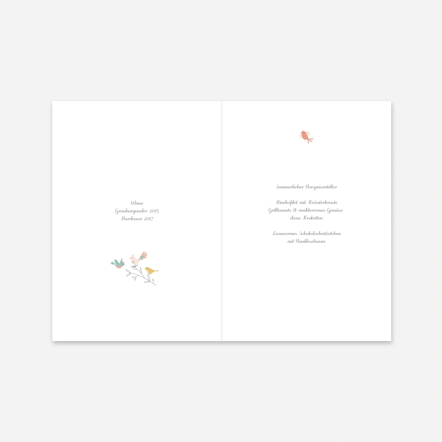 Menükarte Taufe Bunte Vögel