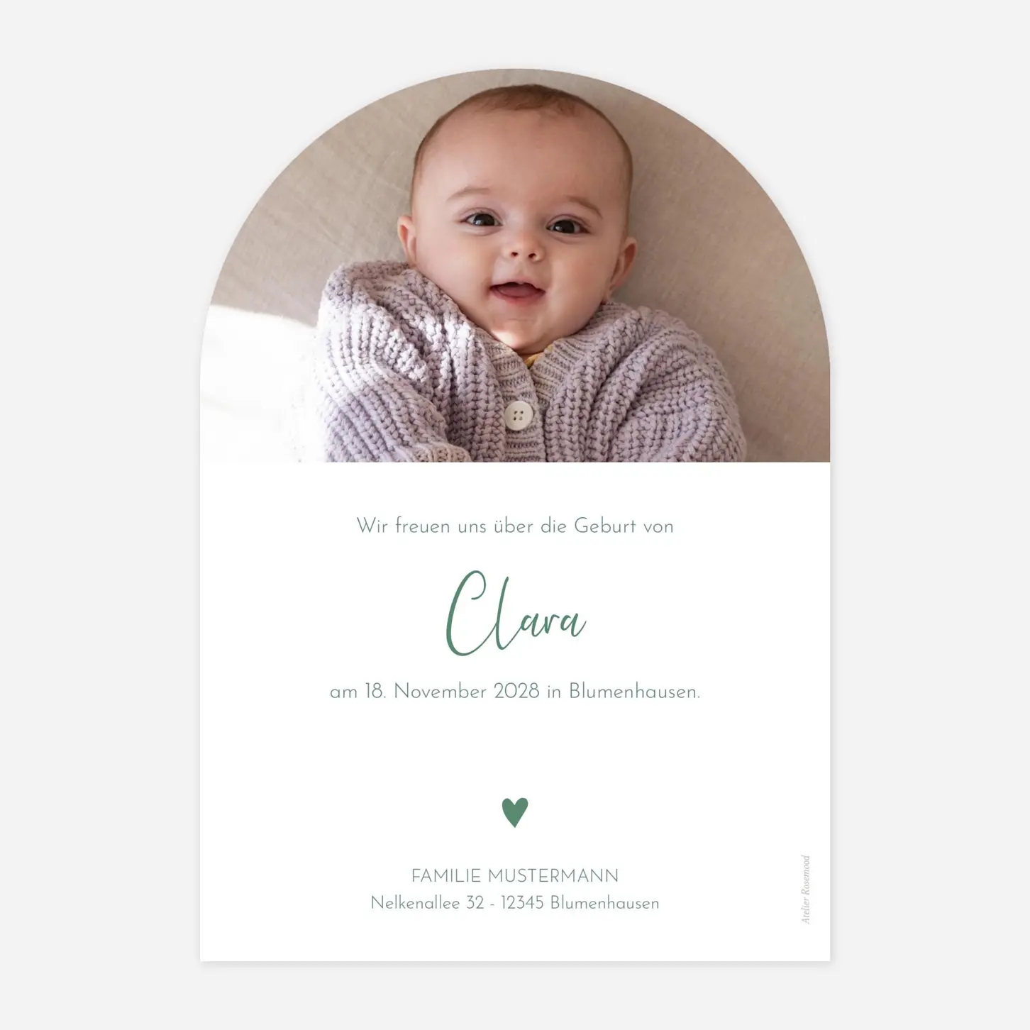 Geburtskarte Goldenes Herz