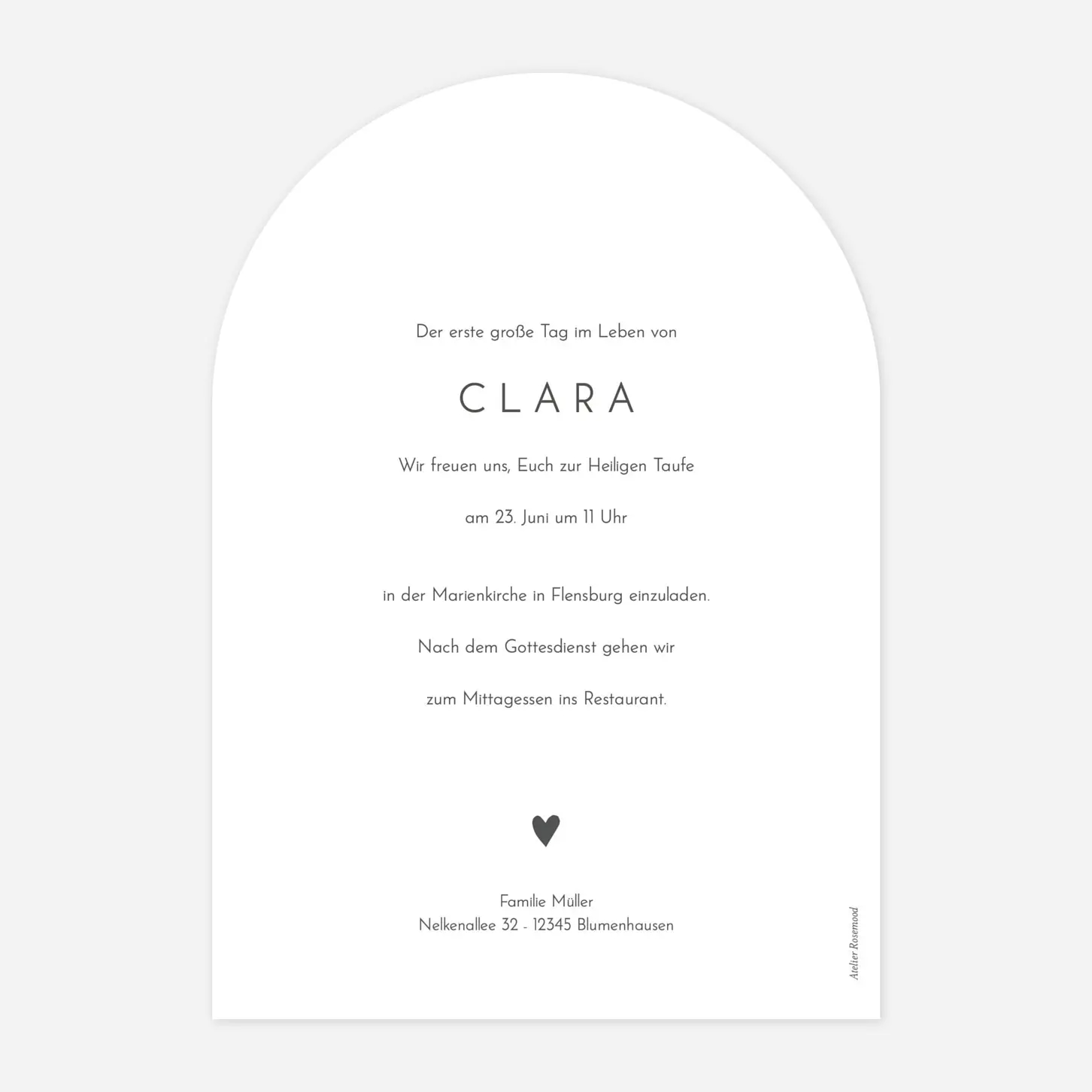 Taufeinladung Elegant Herz