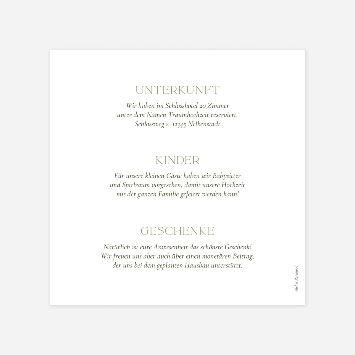 Hochzeit Mini-Einladungskarte Élégance végétale