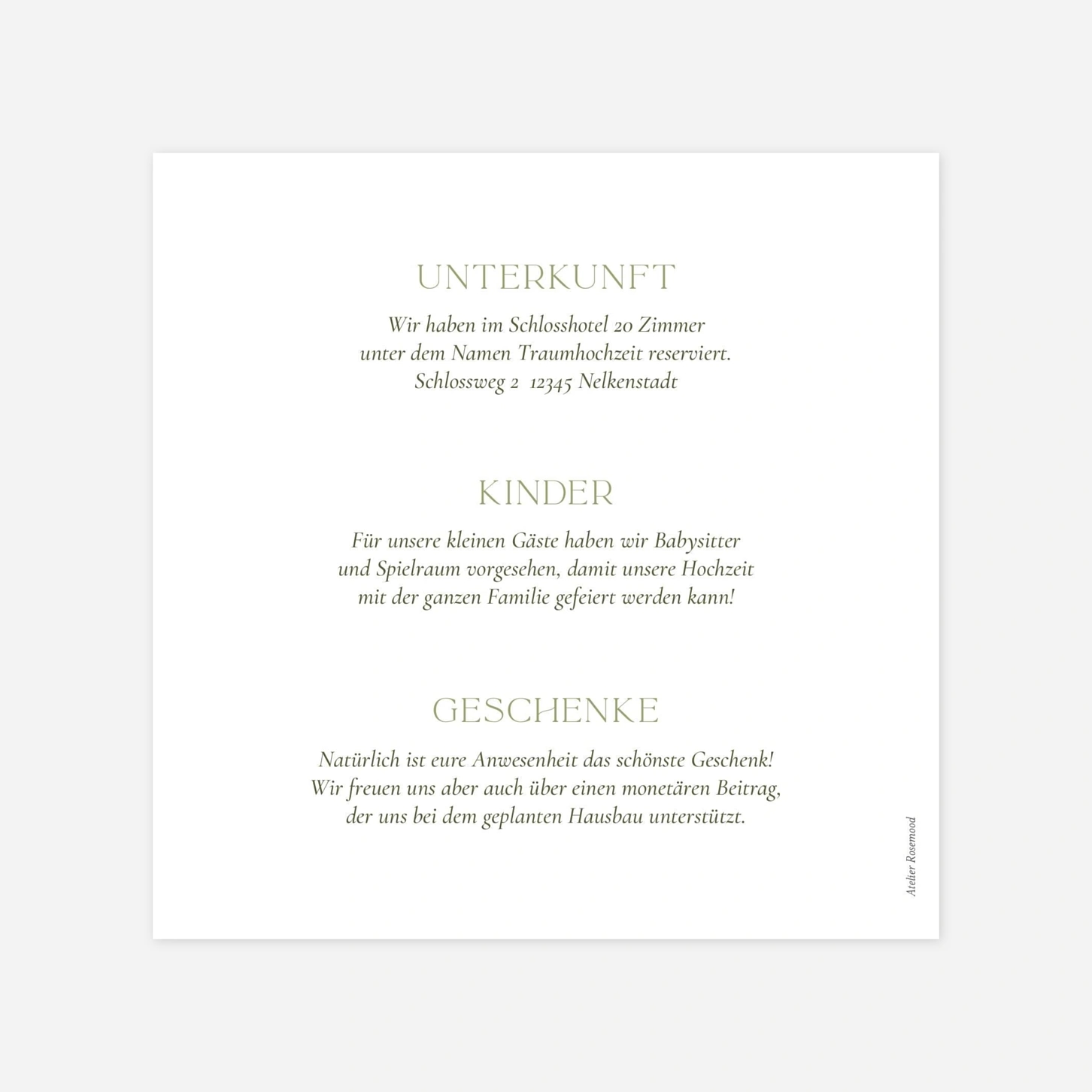 Hochzeit Mini-Einladungskarte Élégance végétale