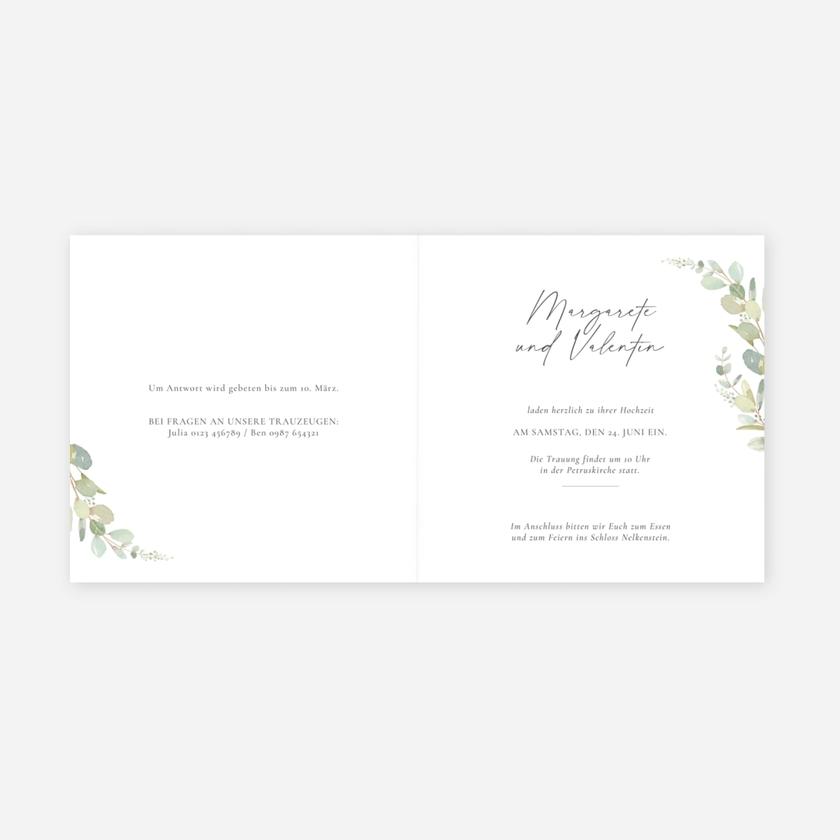 Hochzeitseinladung Eukalyptus Aquarell