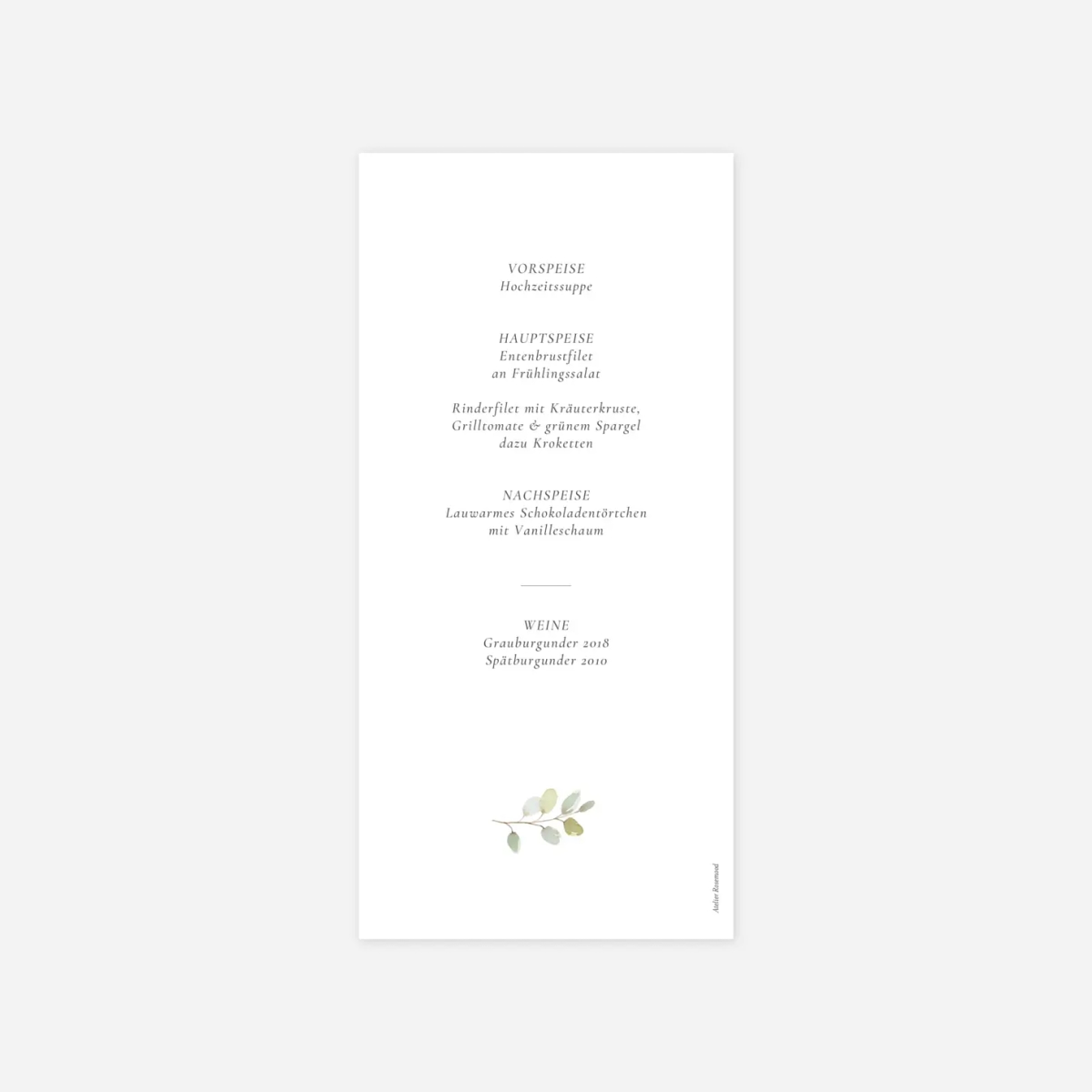 Menükarte Hochzeit Eukalyptus Aquarell