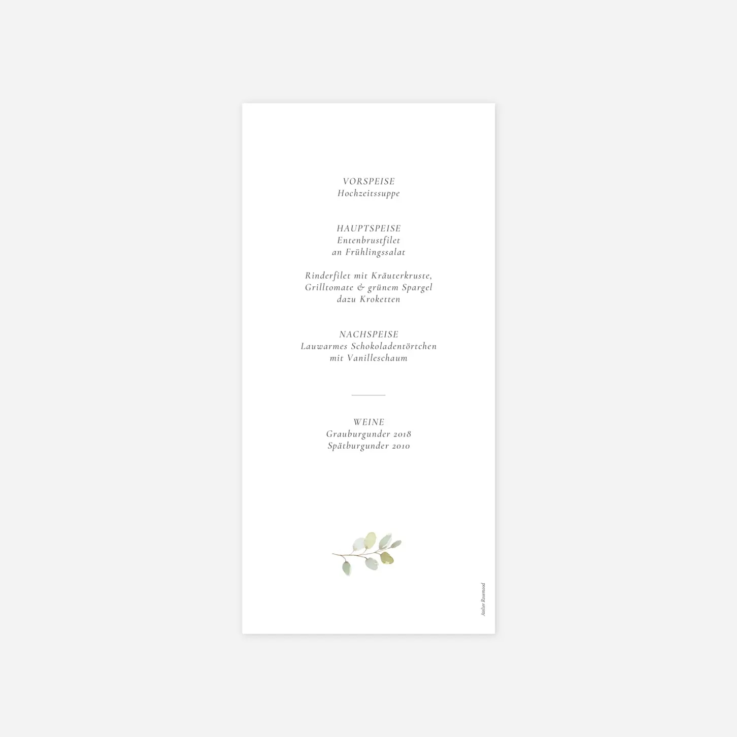 Menükarte Hochzeit Eukalyptus Aquarell