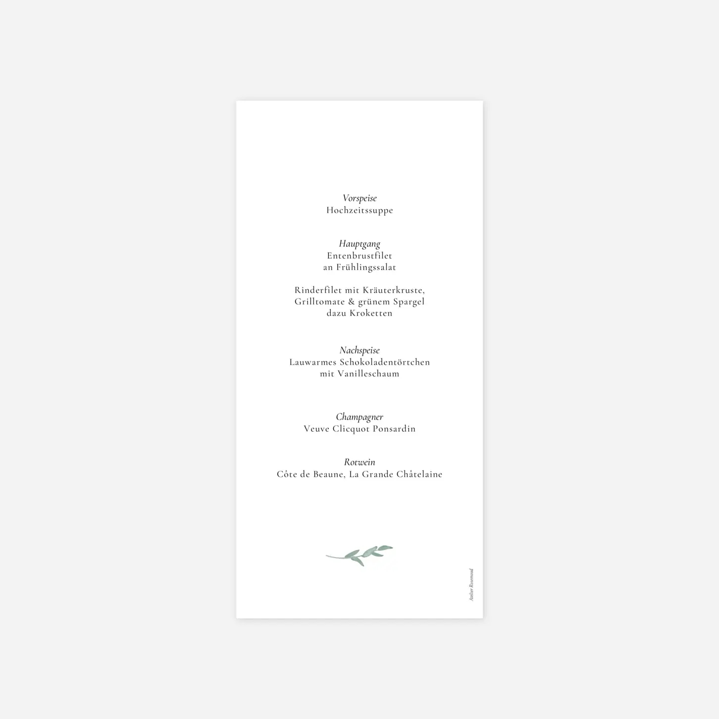 Menükarte Hochzeit Eukalyptuskranz