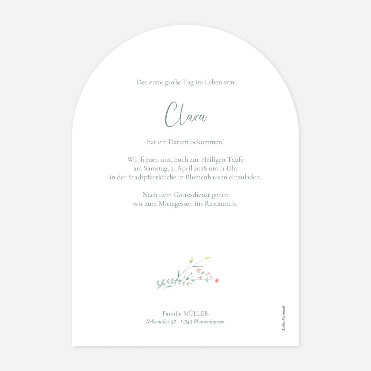 Taufeinladung Floraler Kranz