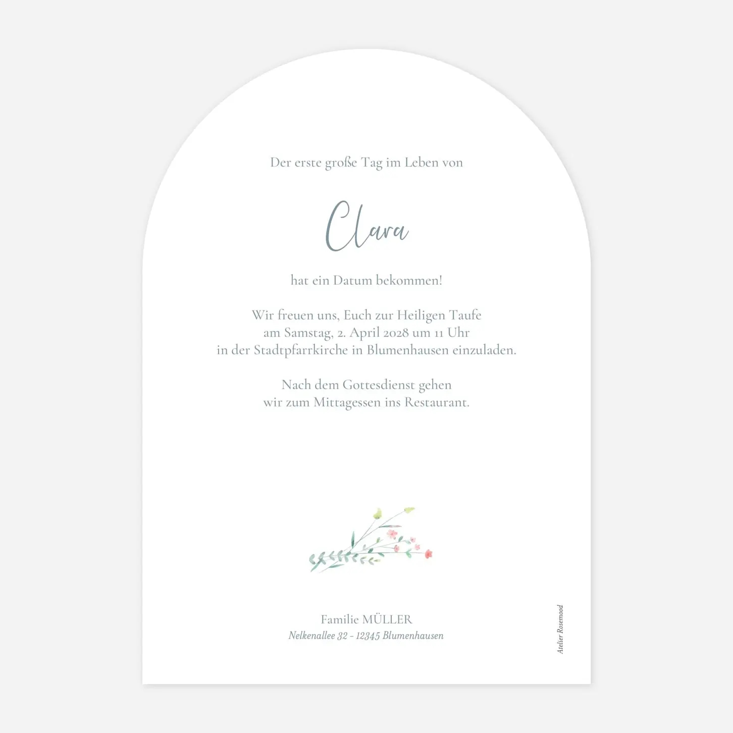 Taufeinladung Floraler Kranz