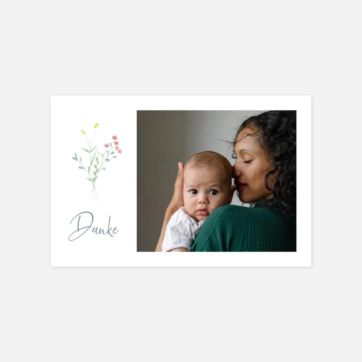 Dankeskarte Geburt Floraler Kranz