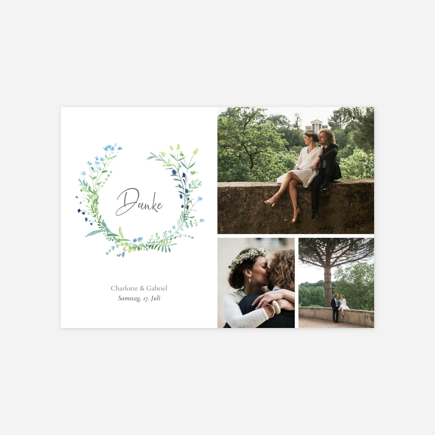 Dankeskarte Hochzeit Floraler Kranz