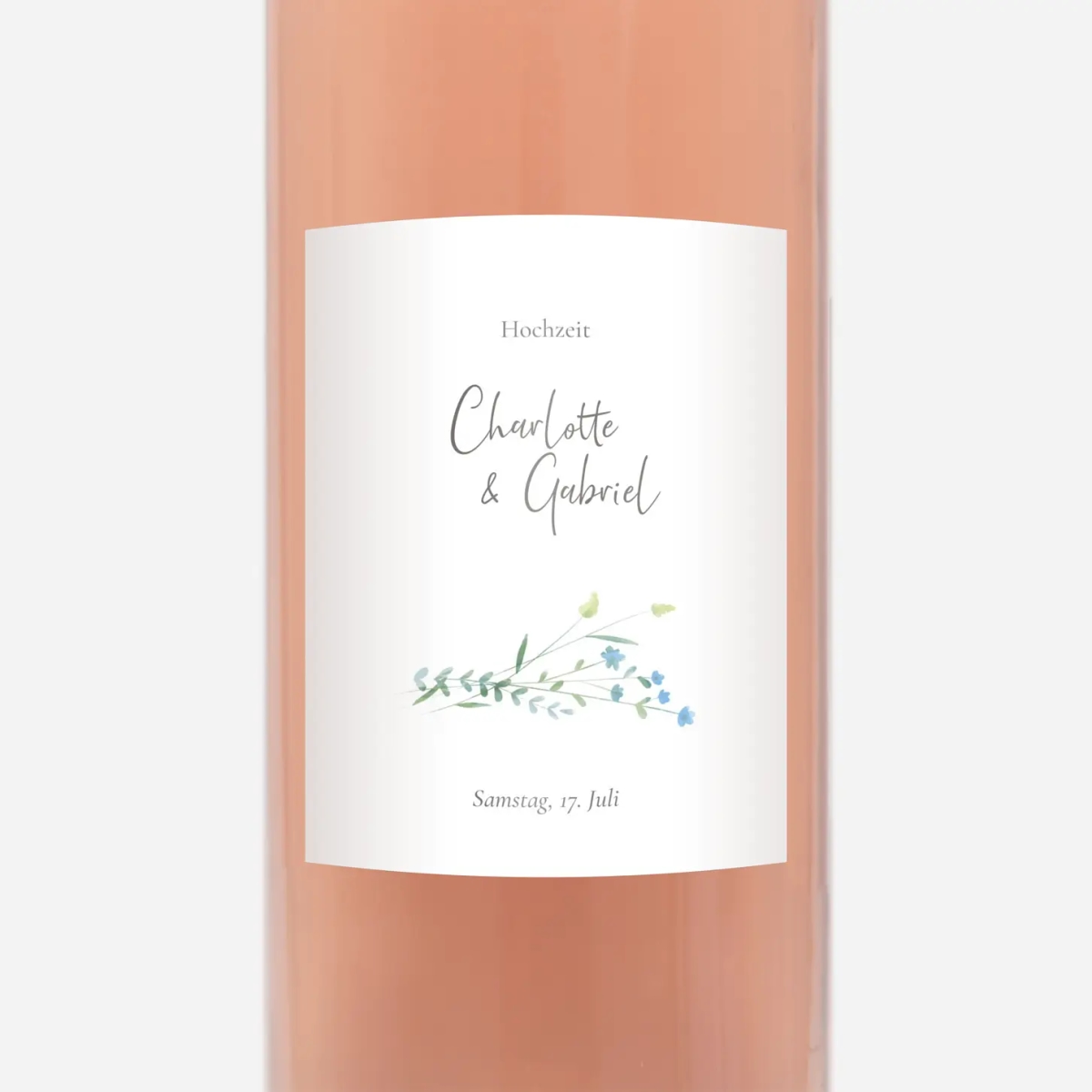 Flaschenetikett Hochzeit Floraler Kranz