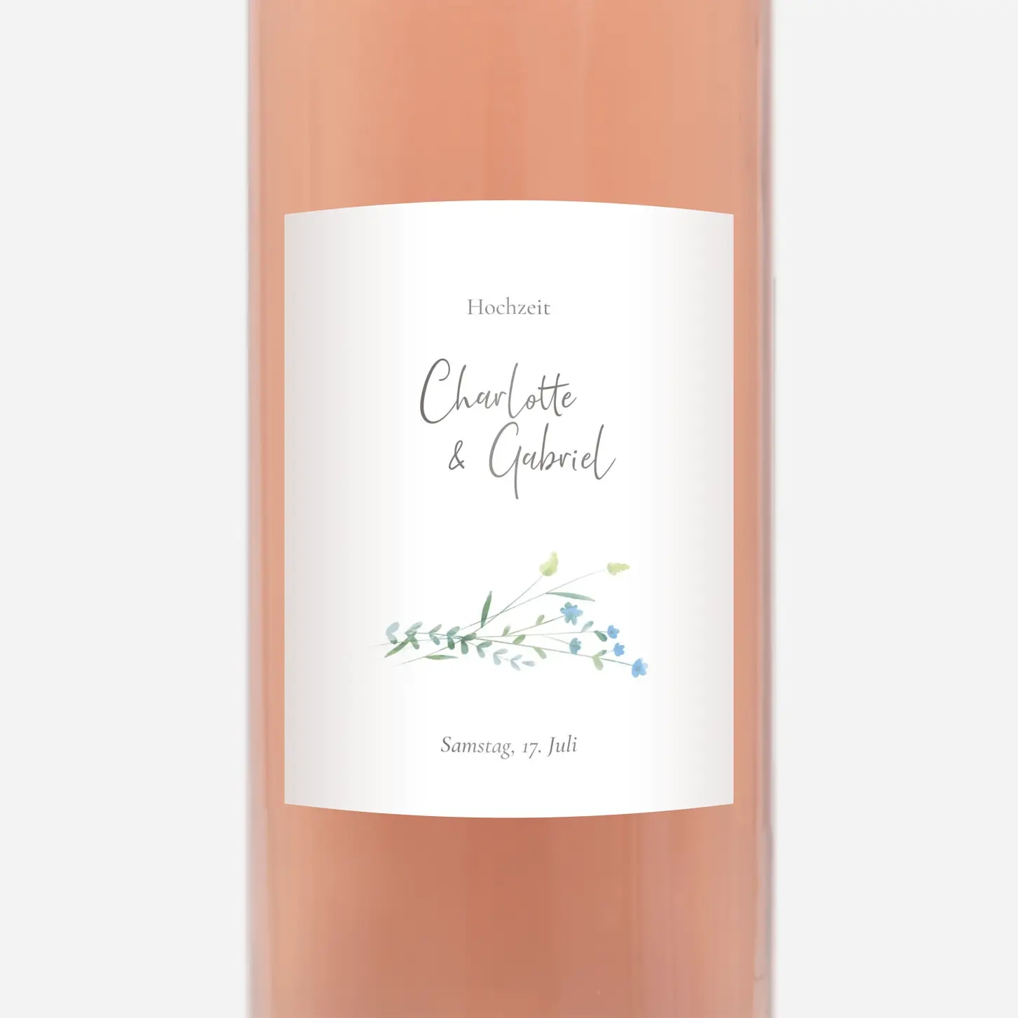Flaschenetikett Hochzeit Floraler Kranz