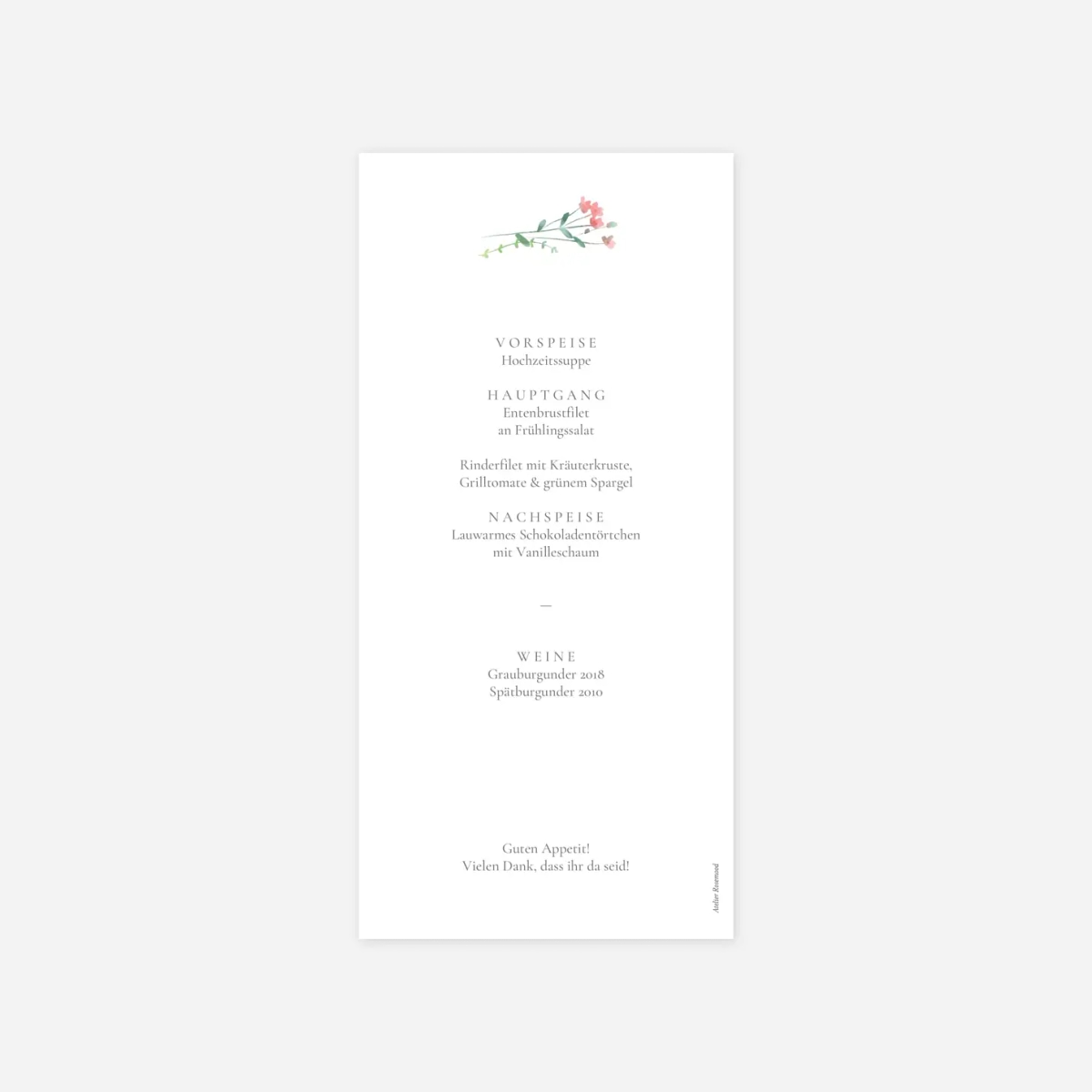 Menükarte Hochzeit Floraler Kranz