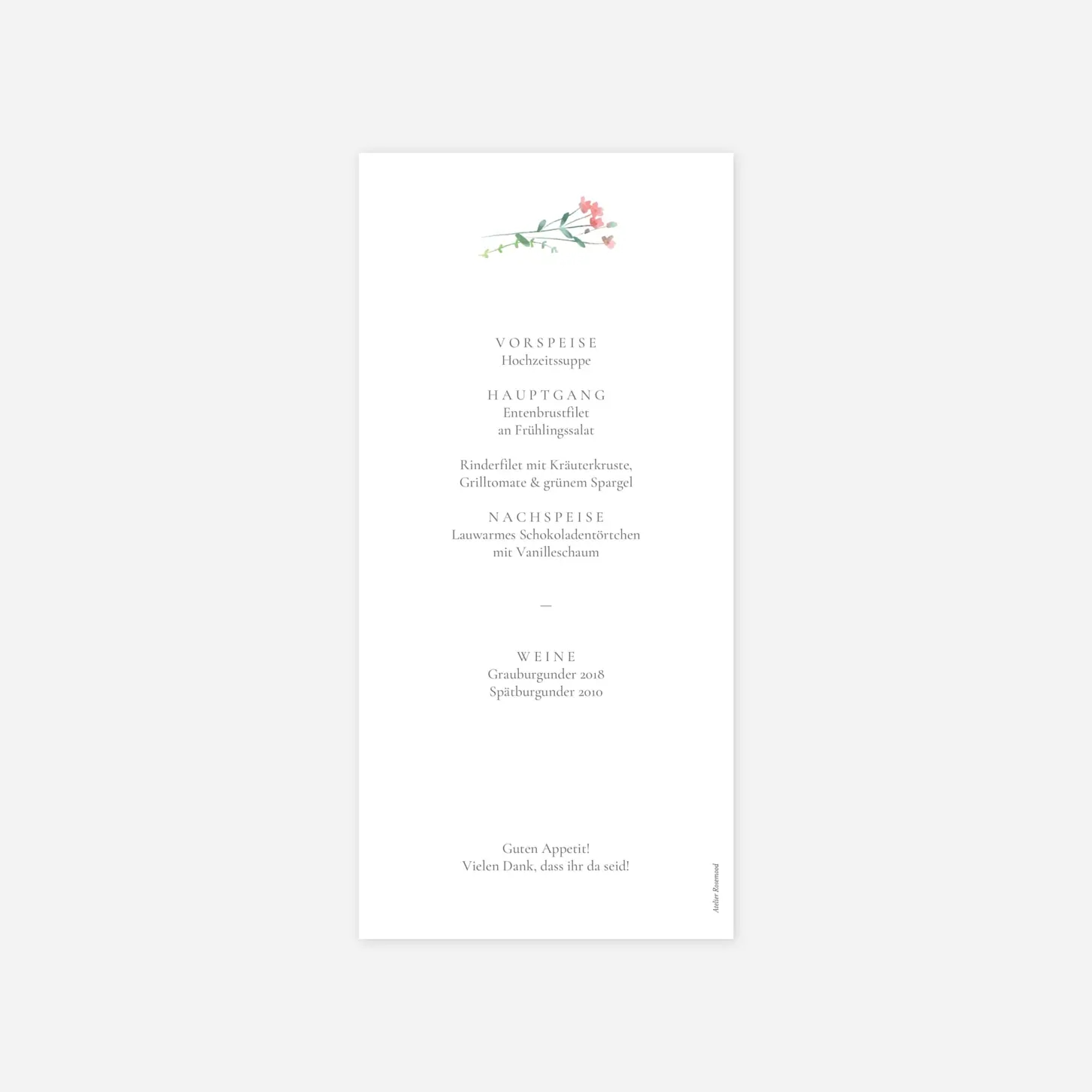 Menükarte Hochzeit Floraler Kranz