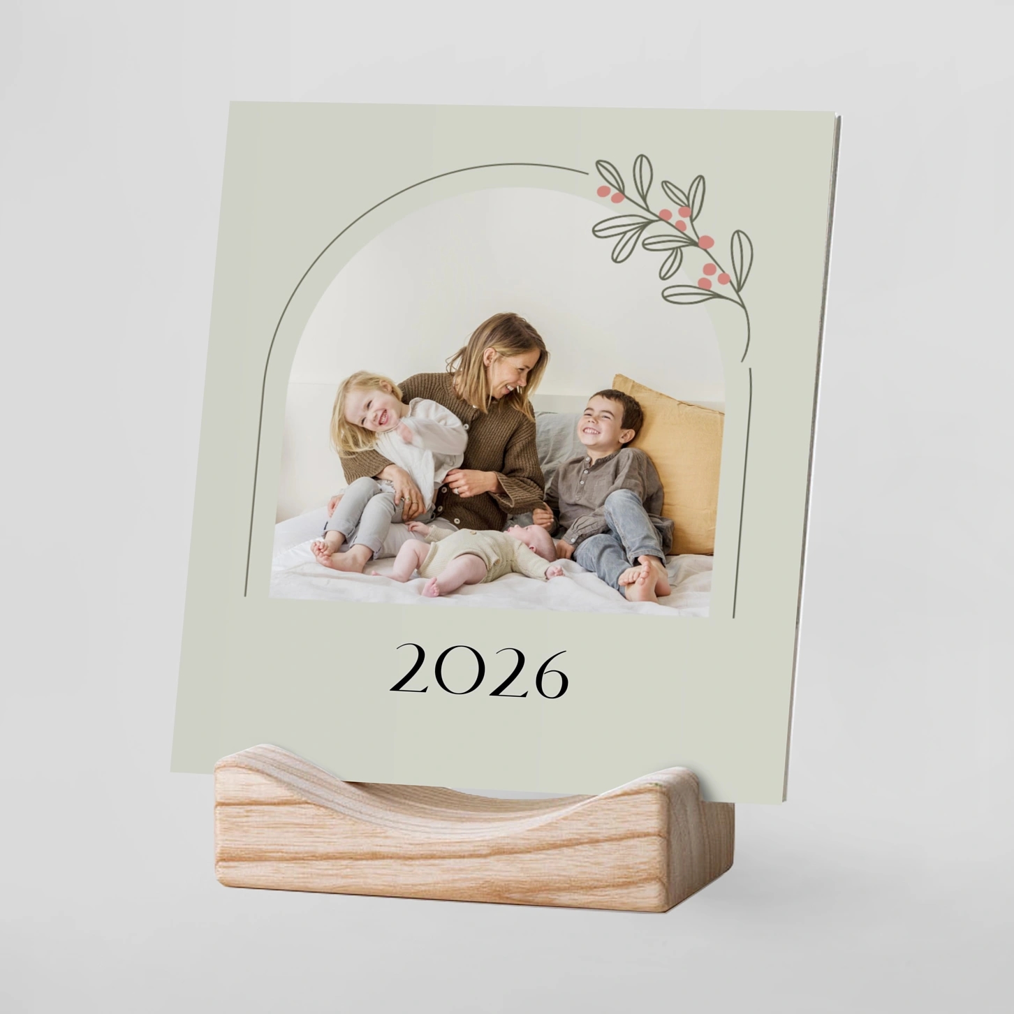 Tischkalender mit Holzfuß Florale Linie