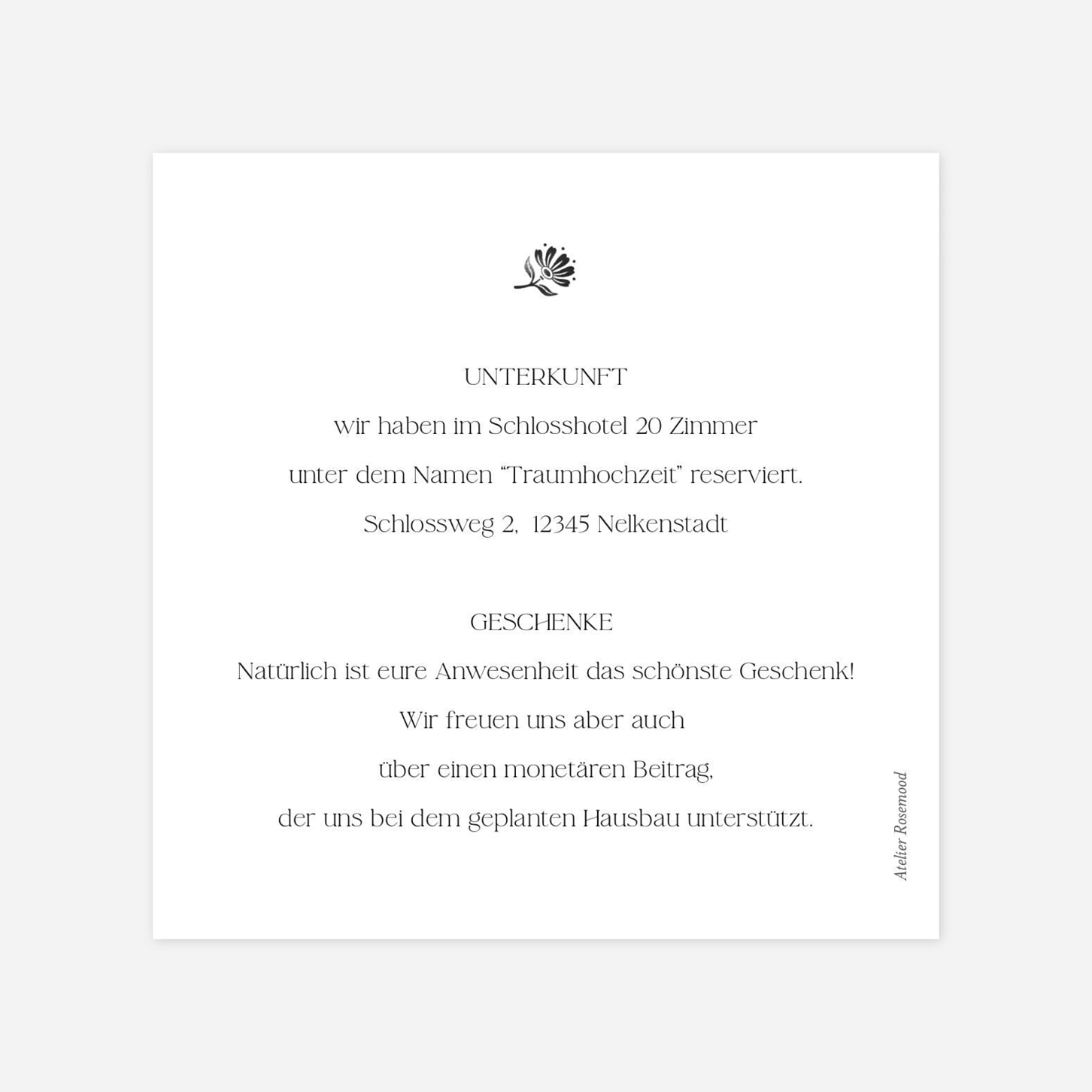 Hochzeit Mini-Einladungskarte Fleur minimale