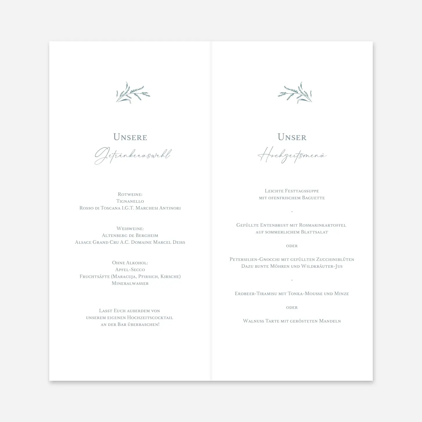 Menükarte Hochzeit Frühlingsversprechen