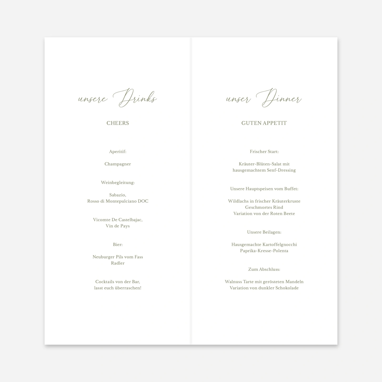 Menükarte Hochzeit Glanz der Natur