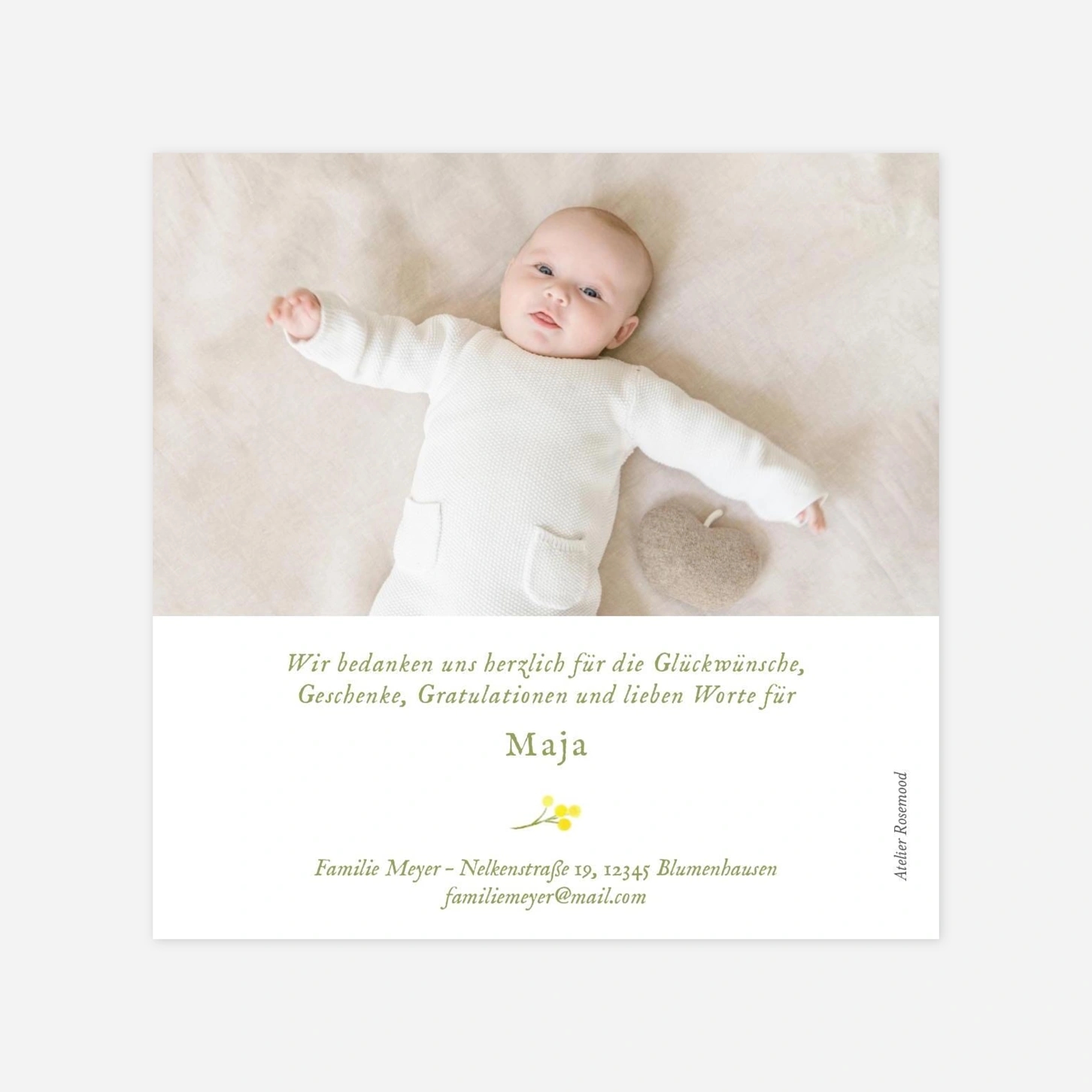 Dankeskarte Geburt Gelbe Mimosen