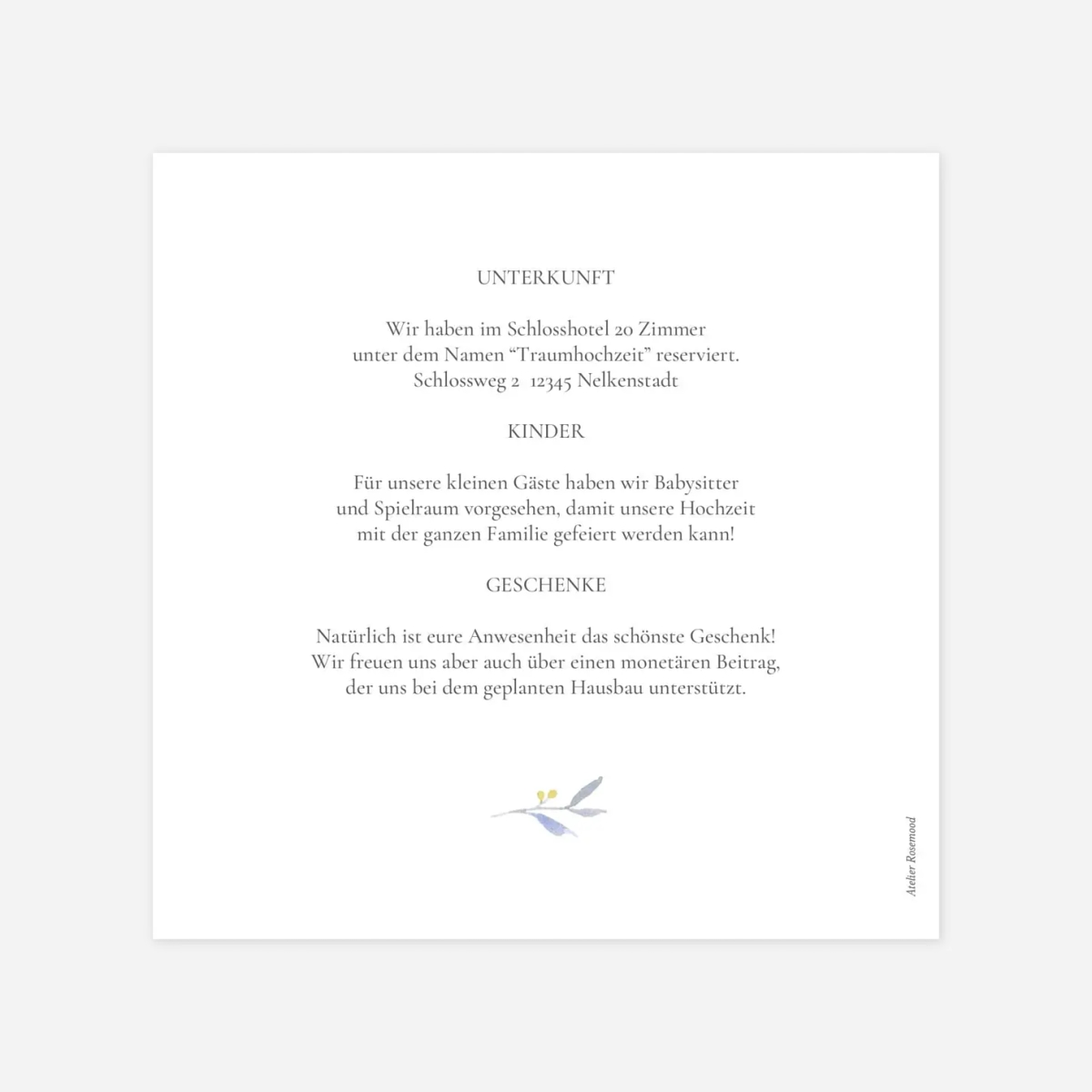 Hochzeit Mini-Einladungskarte Greenery Leaves