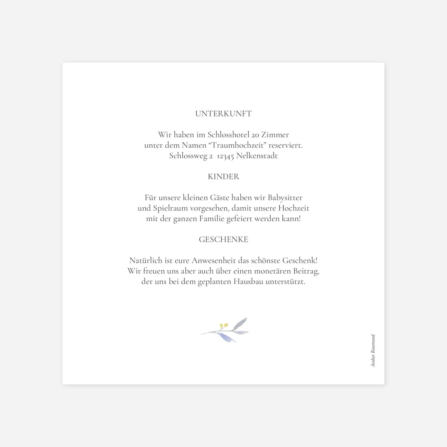 Hochzeit Mini-Einladungskarte Greenery Leaves