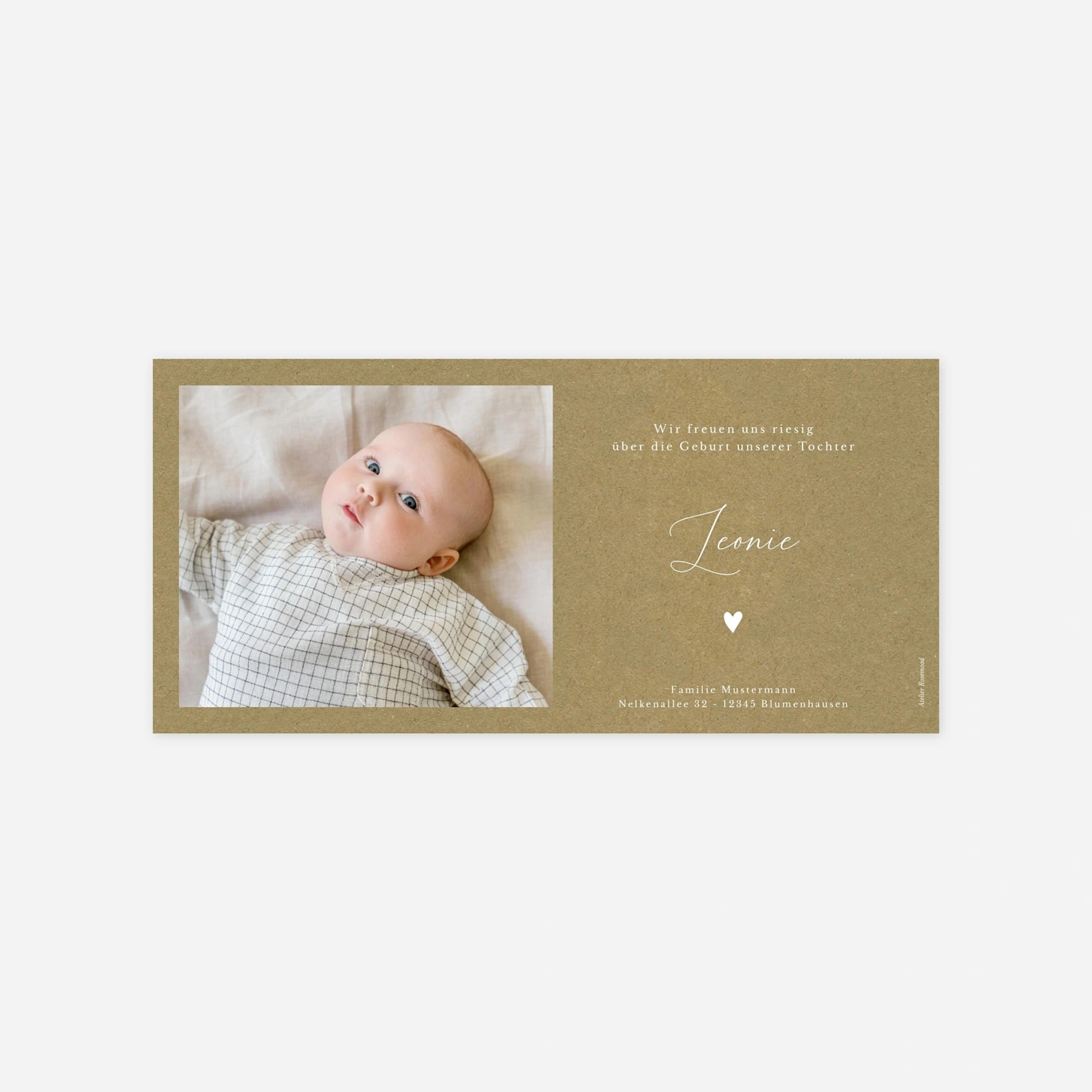 Geburtskarte Herz Kraftpapier-Look