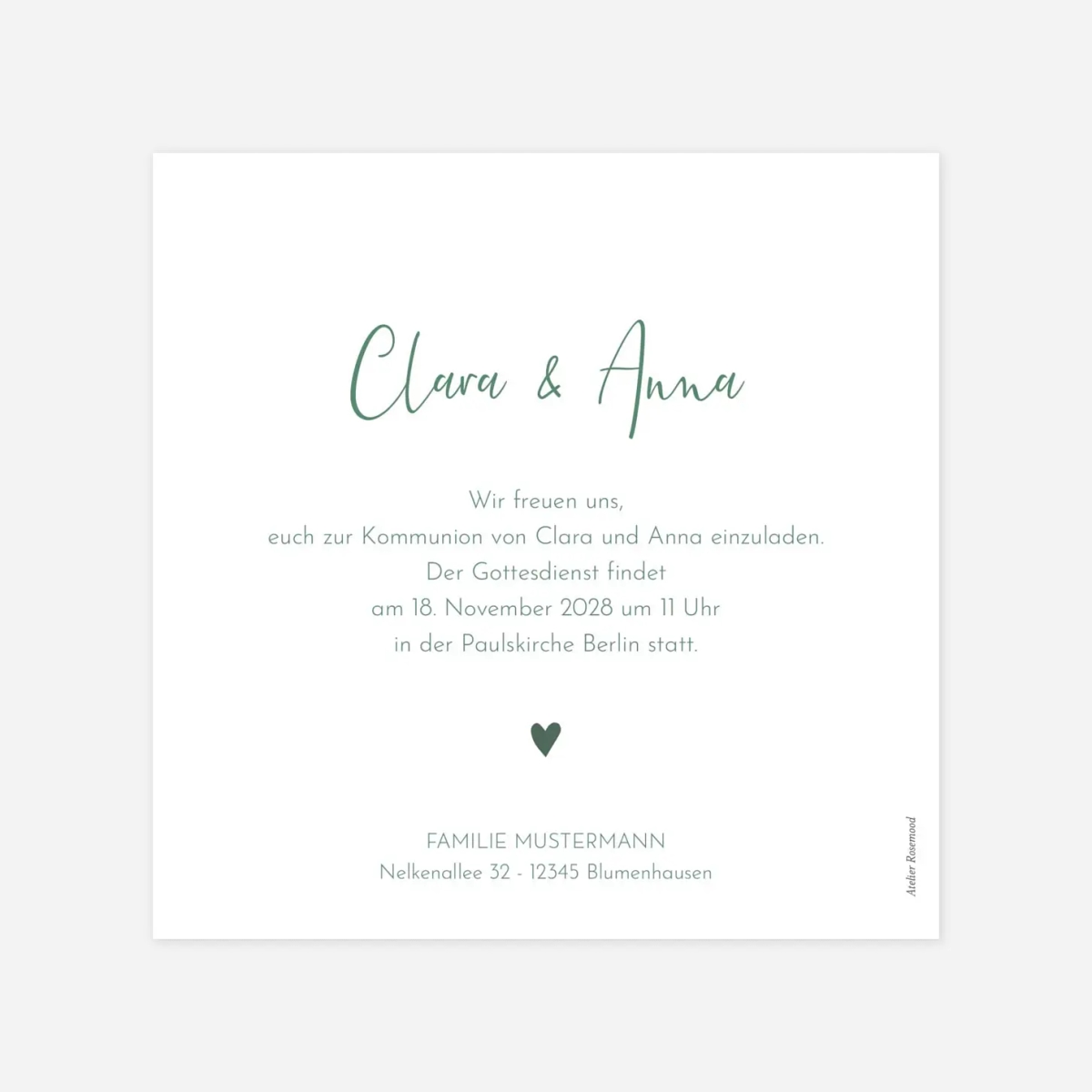 Kommunionseinladung Herz Medaillon