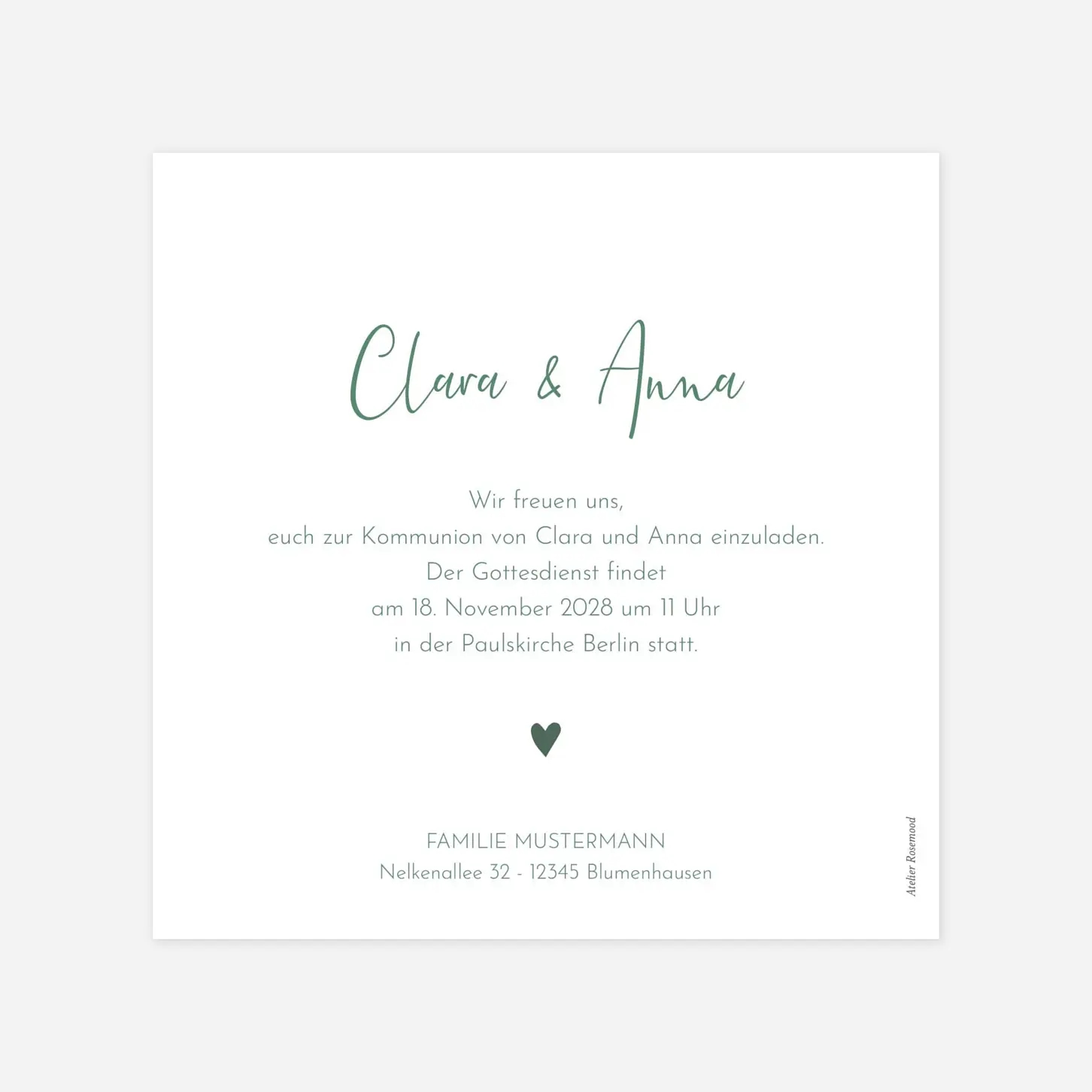 Kommunionseinladung Herz Medaillon