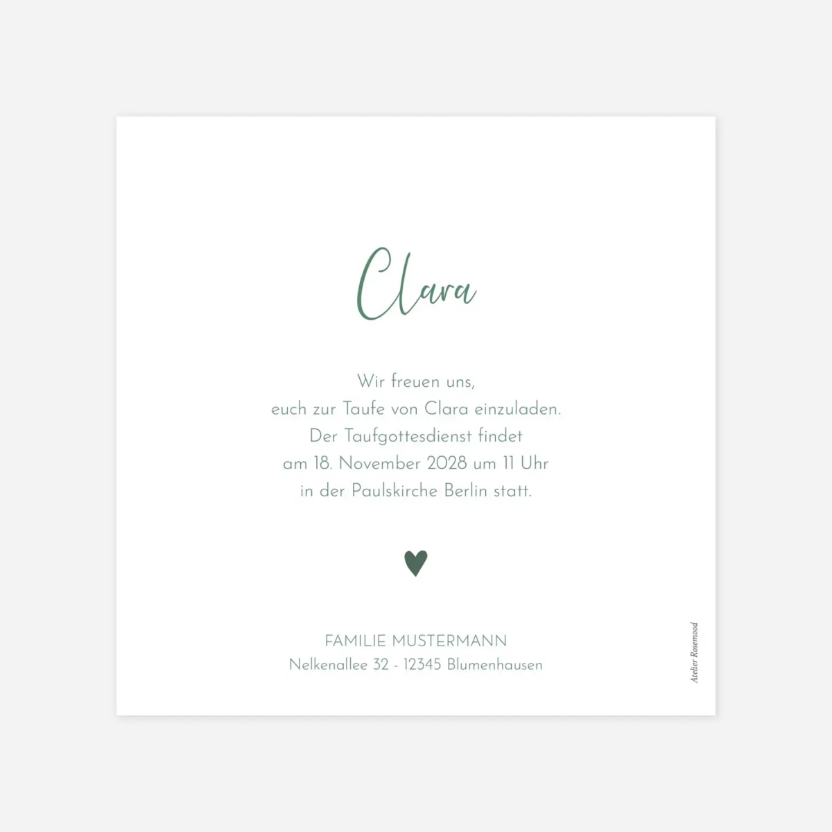 Taufeinladung Herz Medaillon