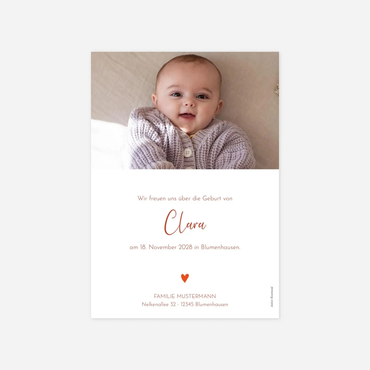 Geburtskarte Herz Medaillon