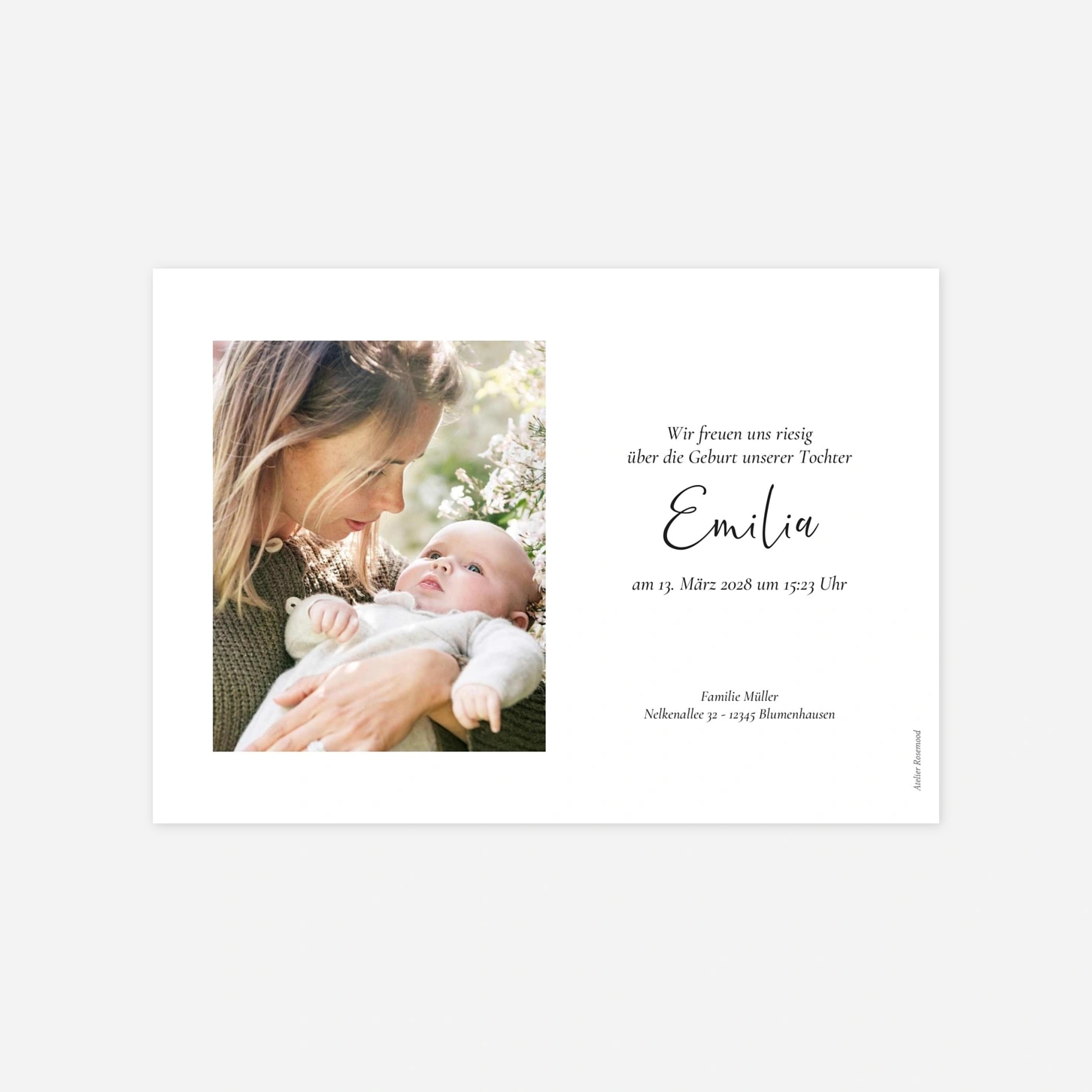 Geburtskarte Kalligraphie Rahmen