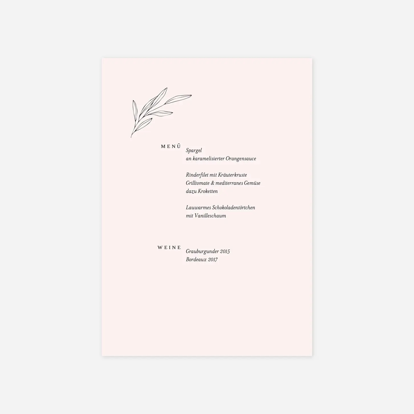 Menükarte Taufe Kleiner Sprössling